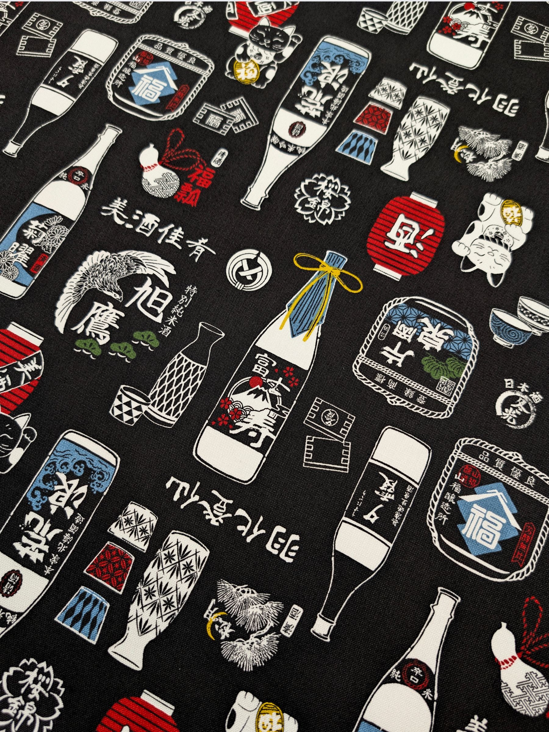 Cosmo - Sake Time Cotton Oxford Canvas Fabric - Black