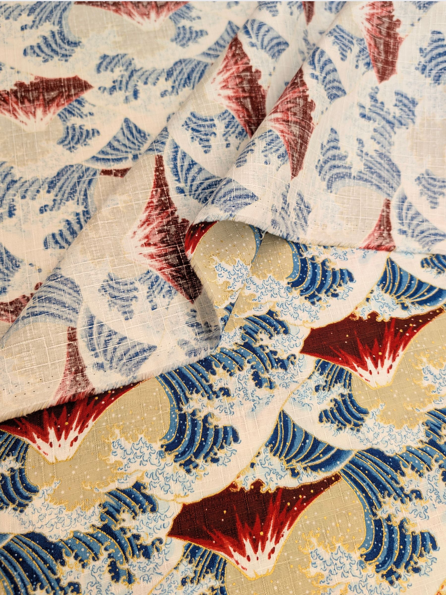 Cosmo - Golden Ocean Mountain Cotton Dobby Fabric - Red & Beige