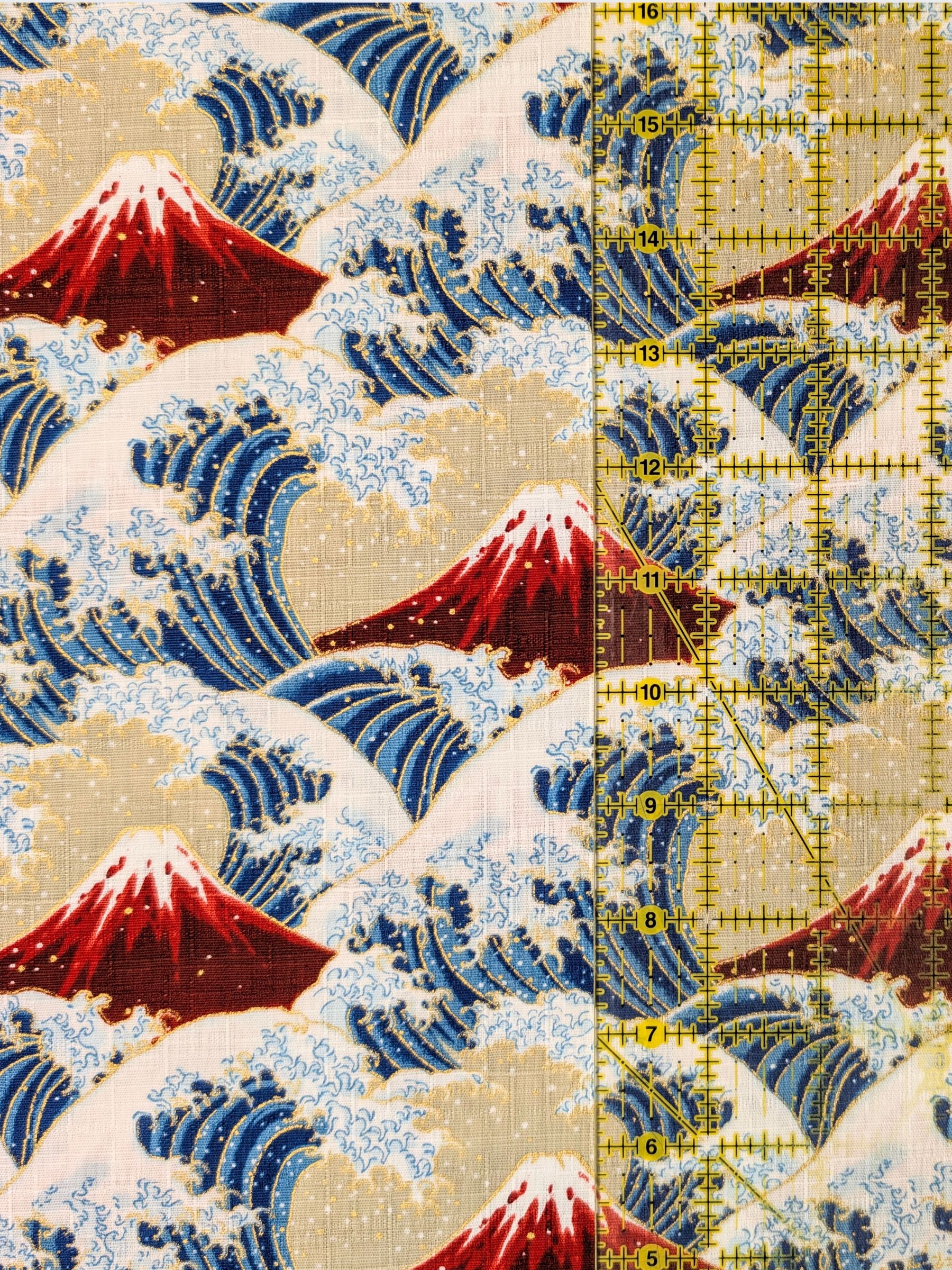 Cosmo - Golden Ocean Mountain Cotton Dobby Fabric - Red & Beige