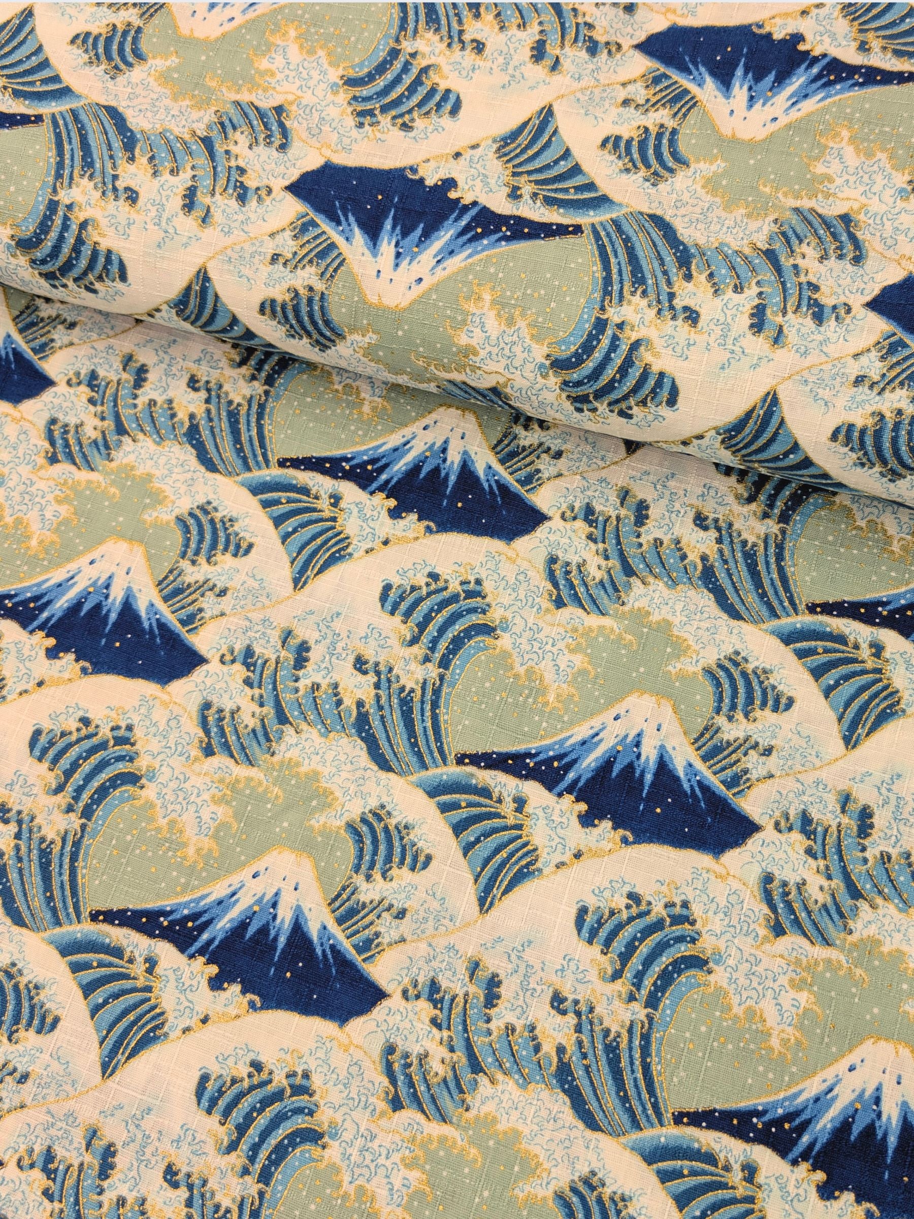 Cosmo - Golden Ocean Mountain Cotton Dobby Fabric - Blue & Green