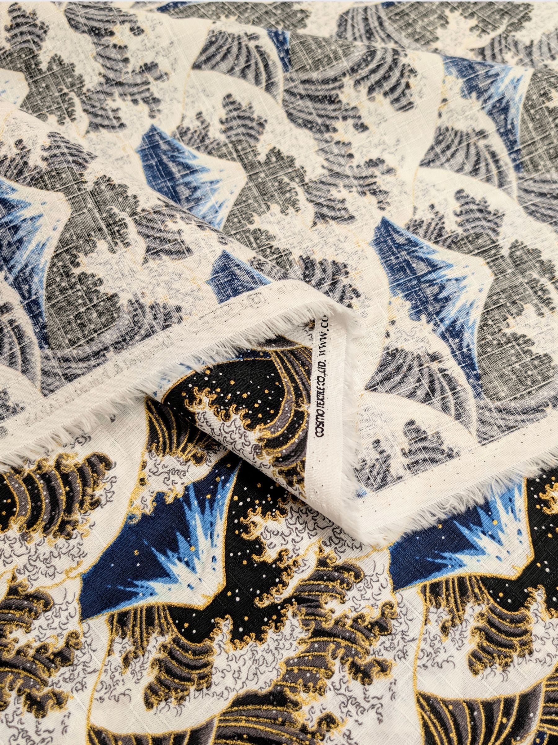 Cosmo - Golden Ocean Mountain Cotton Dobby Fabric - Navy & Black