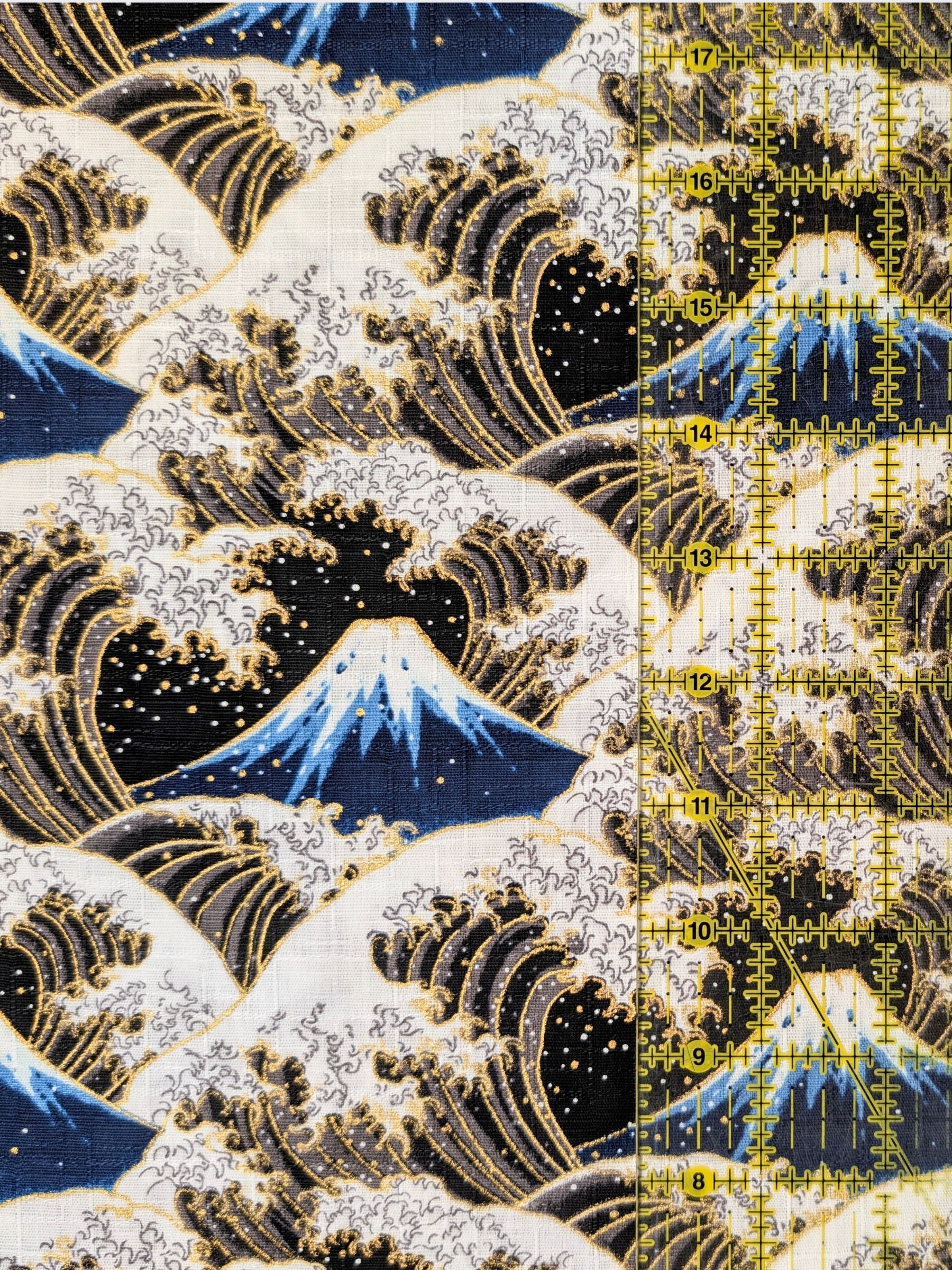 Cosmo - Golden Ocean Mountain Cotton Dobby Fabric - Navy & Black