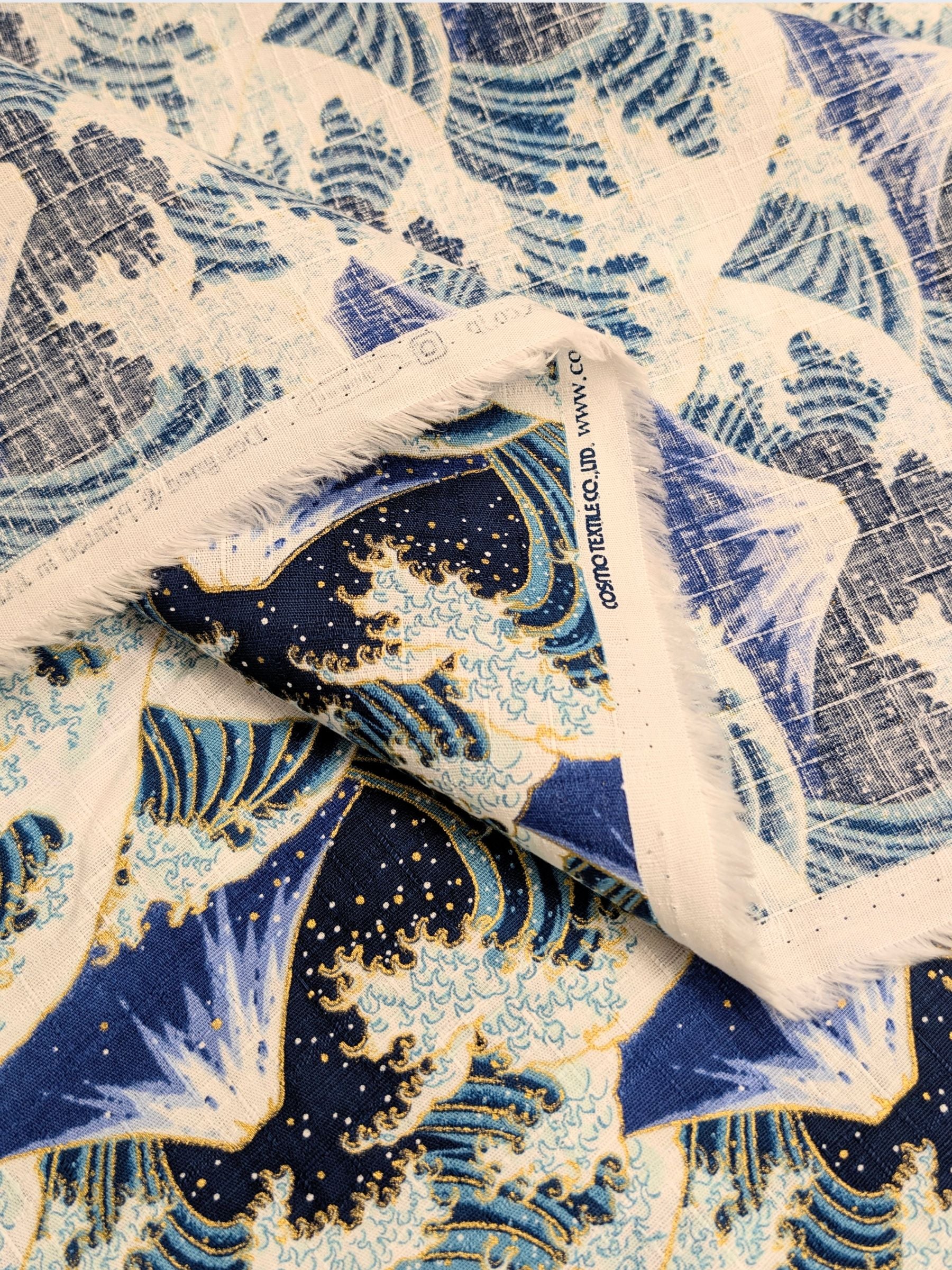 Cosmo - Golden Ocean Mountain Cotton Dobby Fabric - Navy Blue