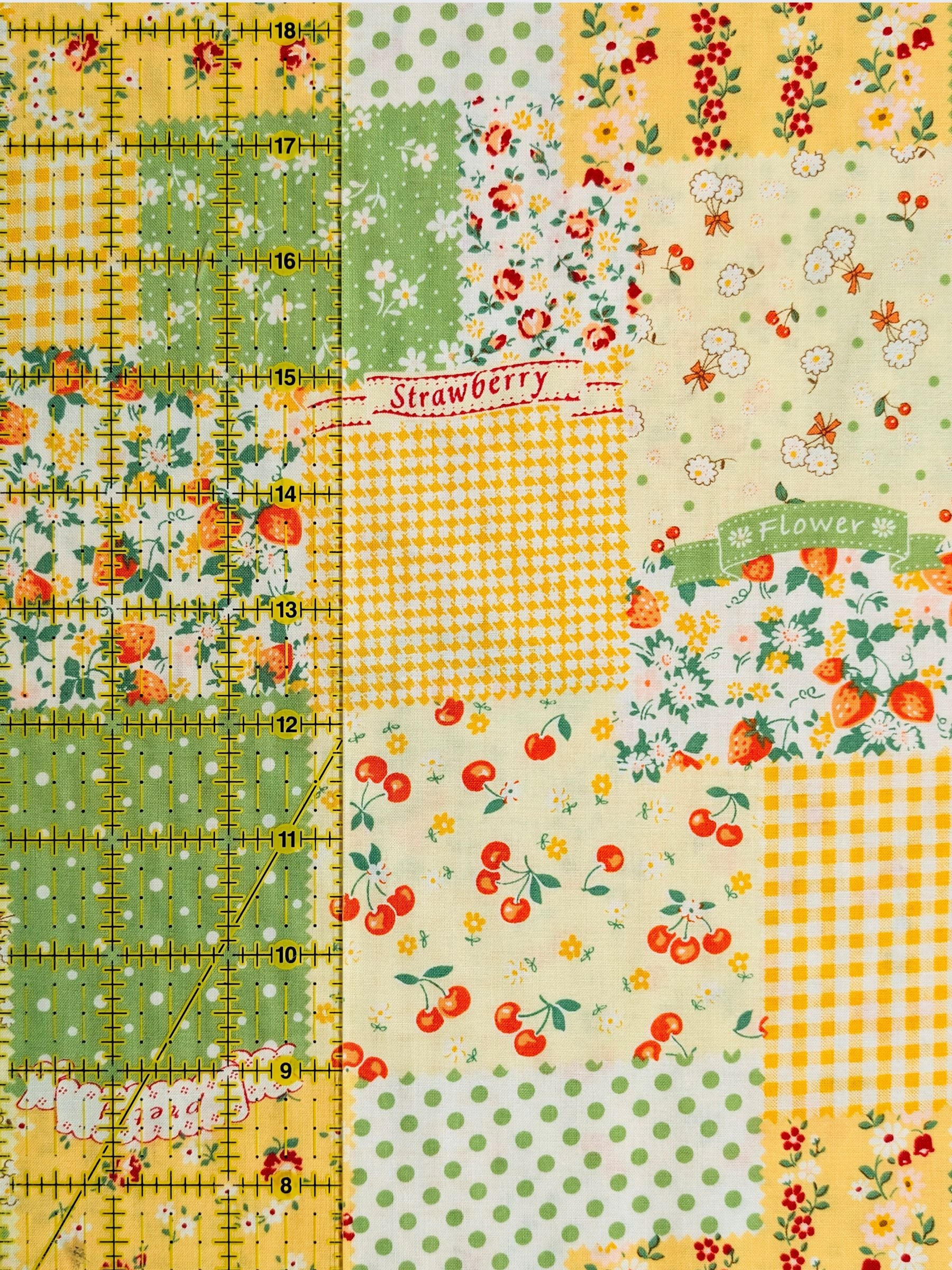 Yuwa - Spring Berry Patchwork Cotton Sheeting Fabric - Yellow