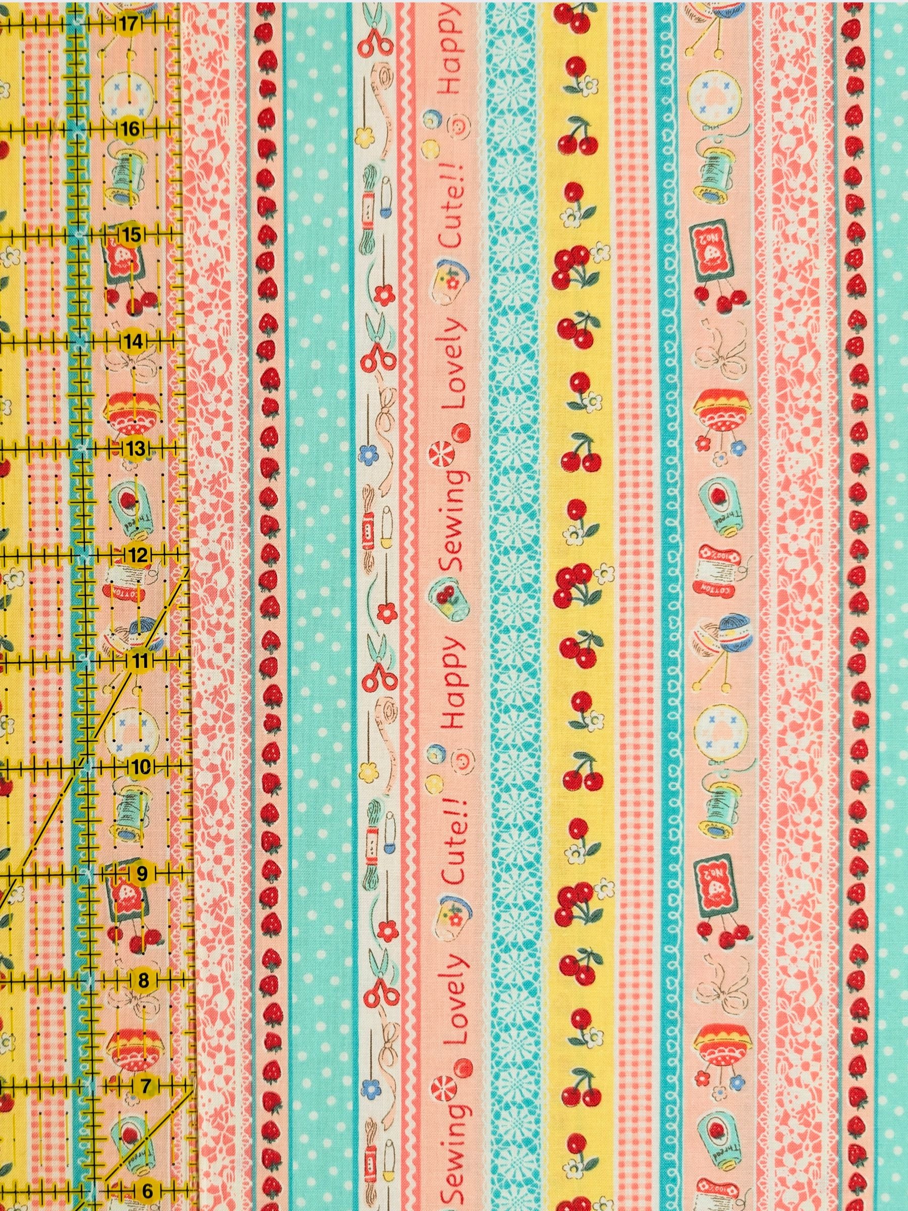Yuwa - Cute Crafting Stripes Cotton Sheeting Fabric - Pink & Teal
