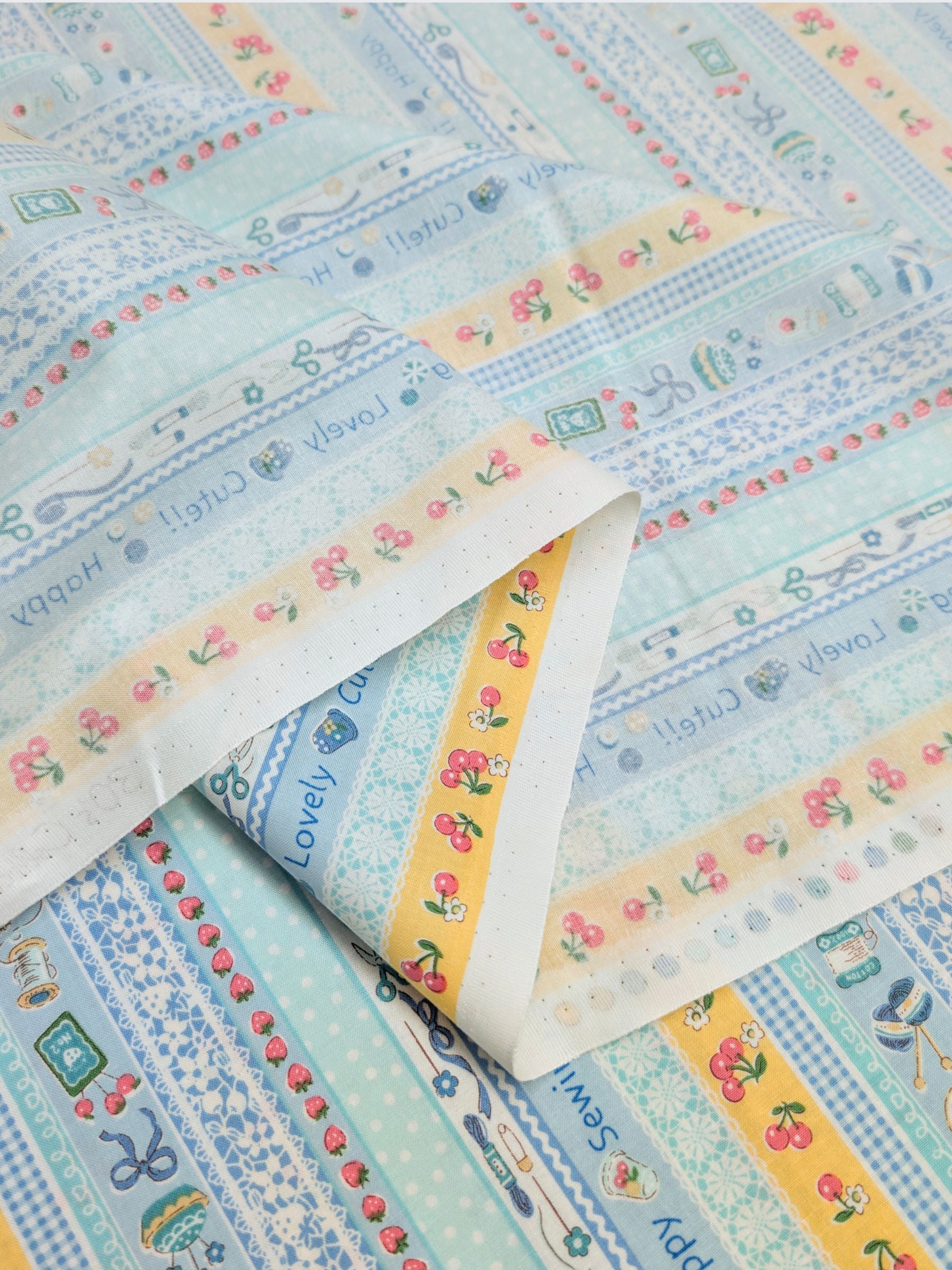 Yuwa - Cute Crafting Stripes Cotton Sheeting Fabric - Blue