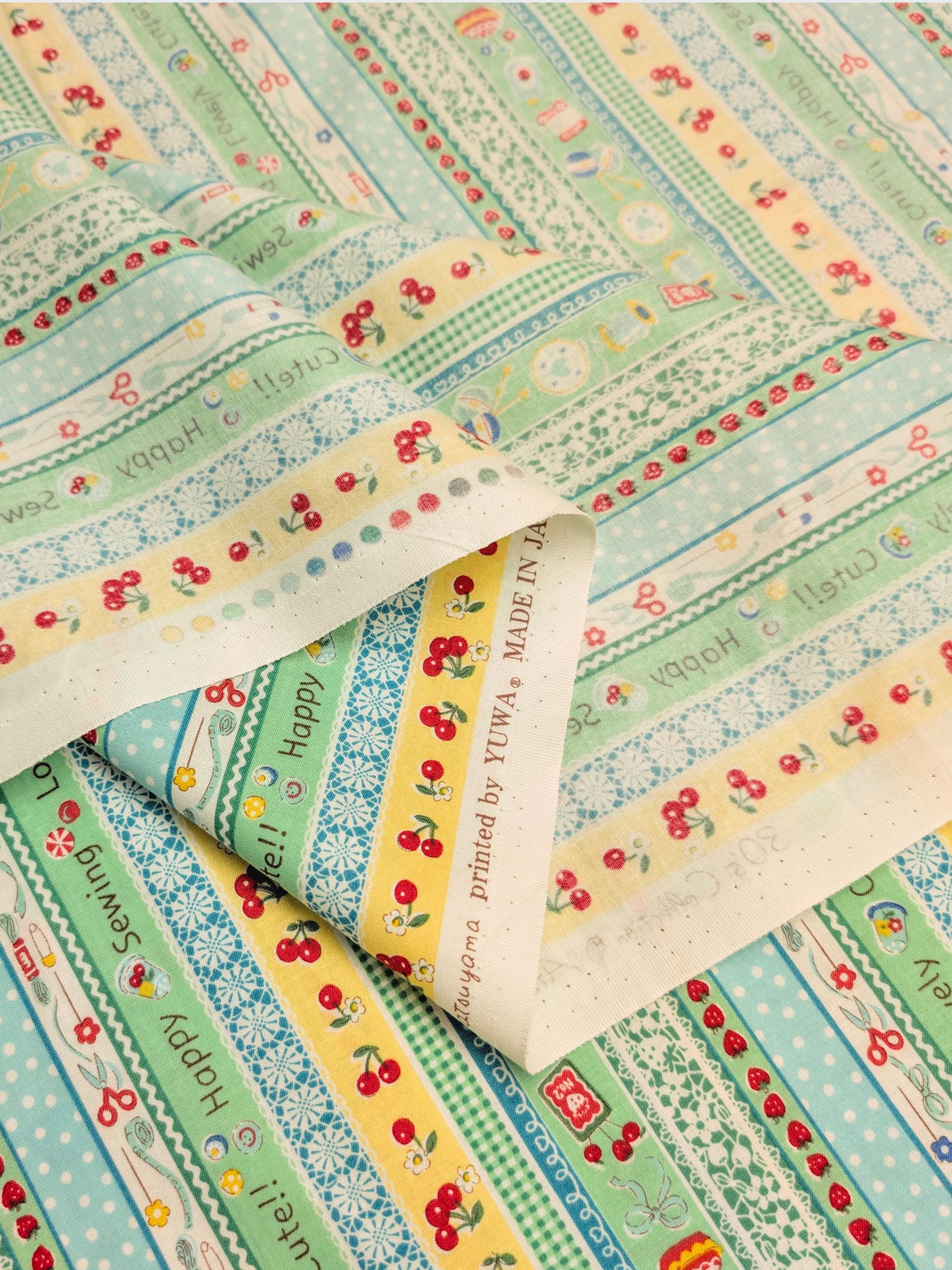 Yuwa - Cute Crafting Stripes Cotton Sheeting Fabric - Green