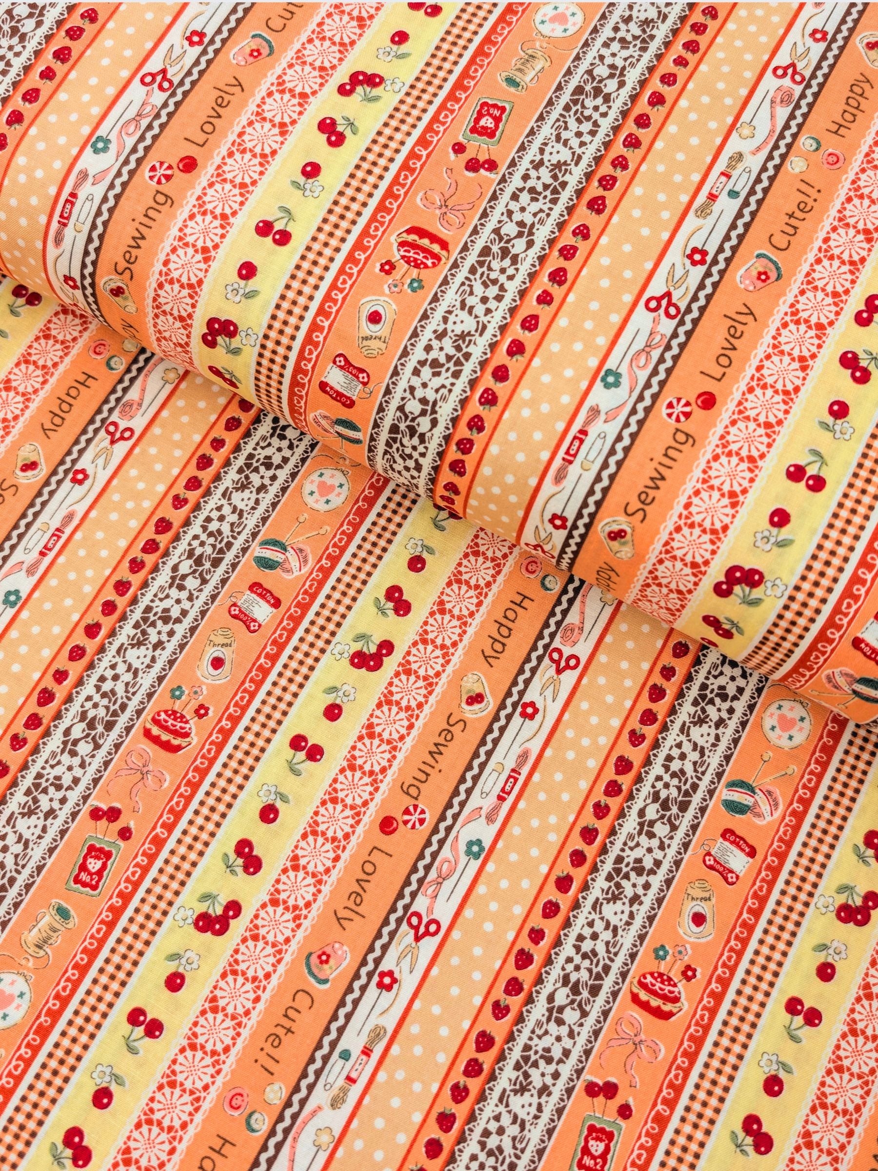 Yuwa - Cute Crafting Stripes Cotton Sheeting Fabric - Orange