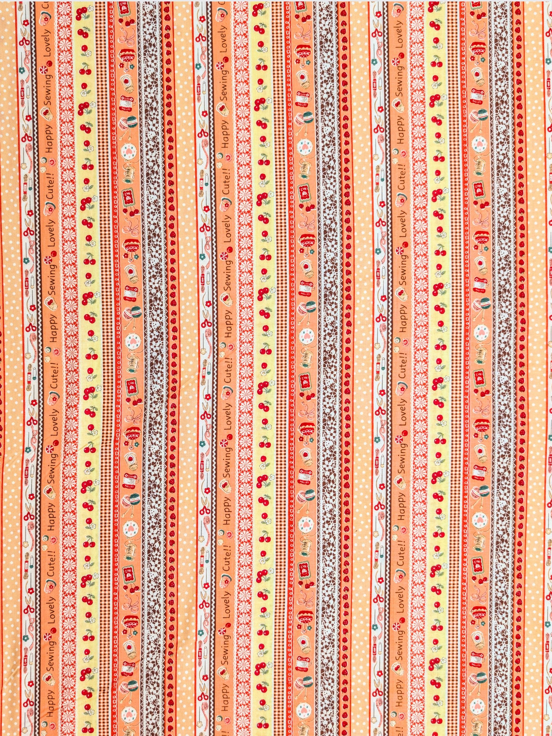 Yuwa - Cute Crafting Stripes Cotton Sheeting Fabric - Orange
