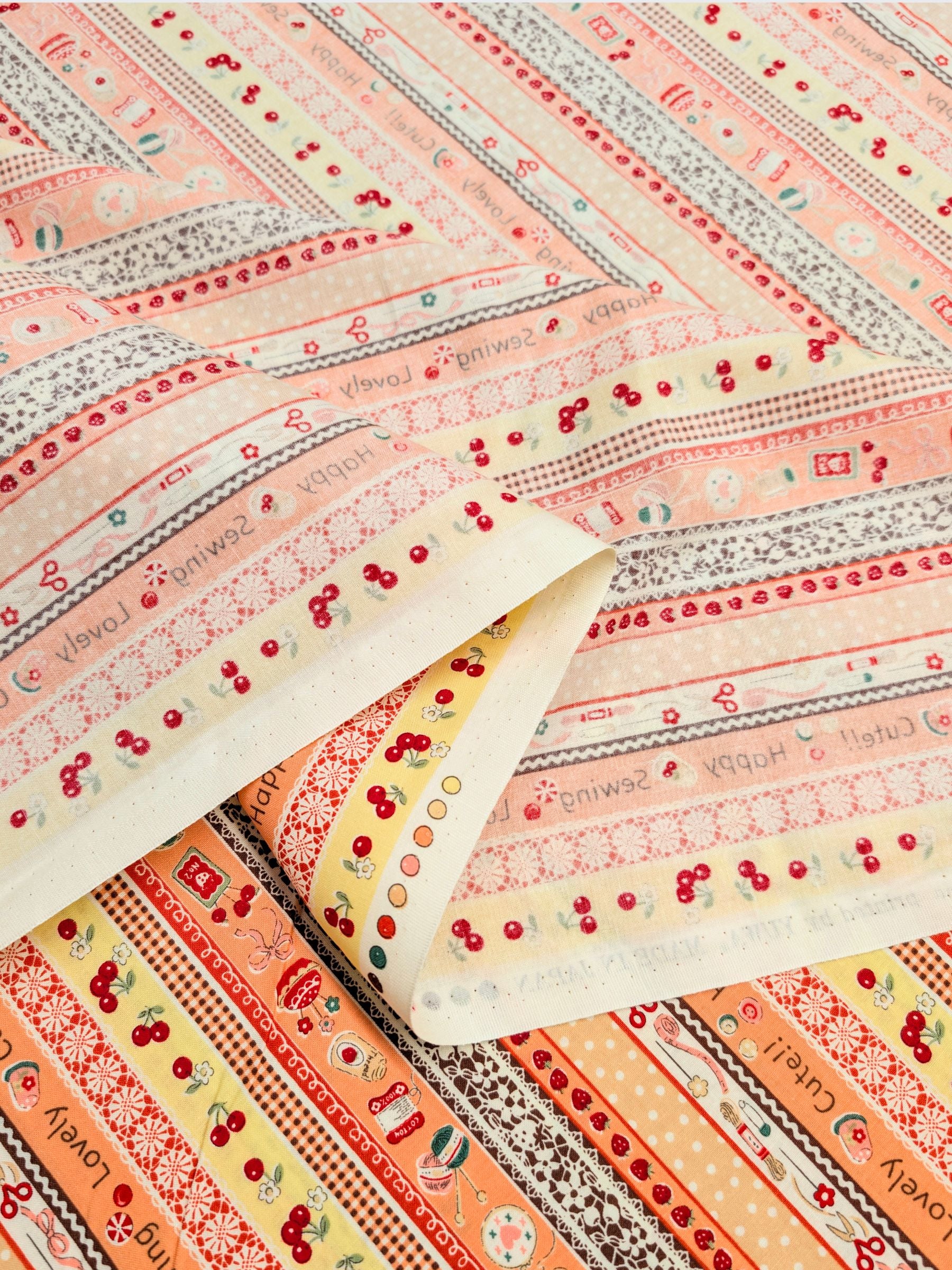 Yuwa - Cute Crafting Stripes Cotton Sheeting Fabric - Orange
