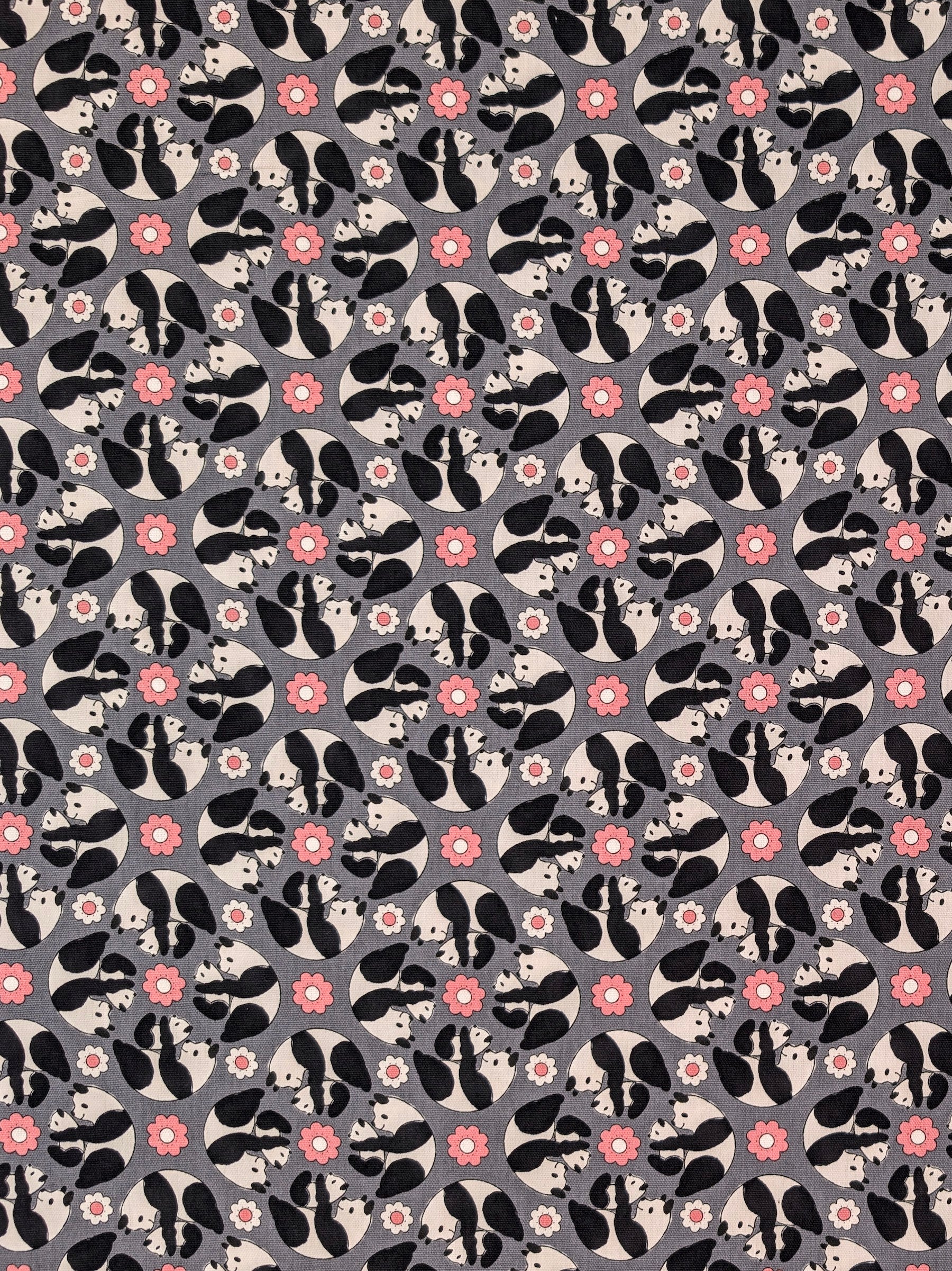 Yuwa - Kaleidoscope Pandas Oxford Cotton Fabric - Gray