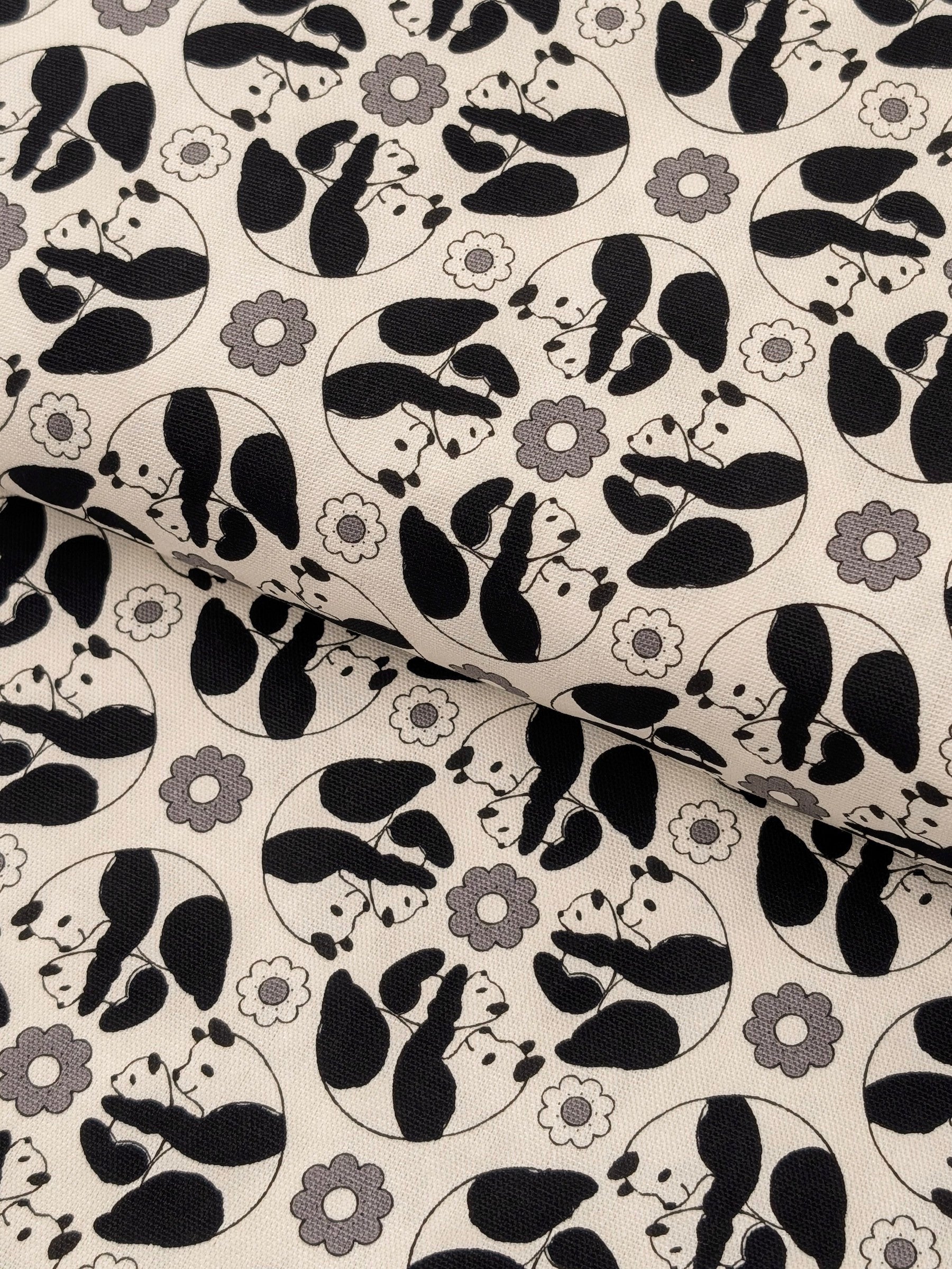 Yuwa - Kaleidoscope Pandas Oxford Cotton Fabric - White