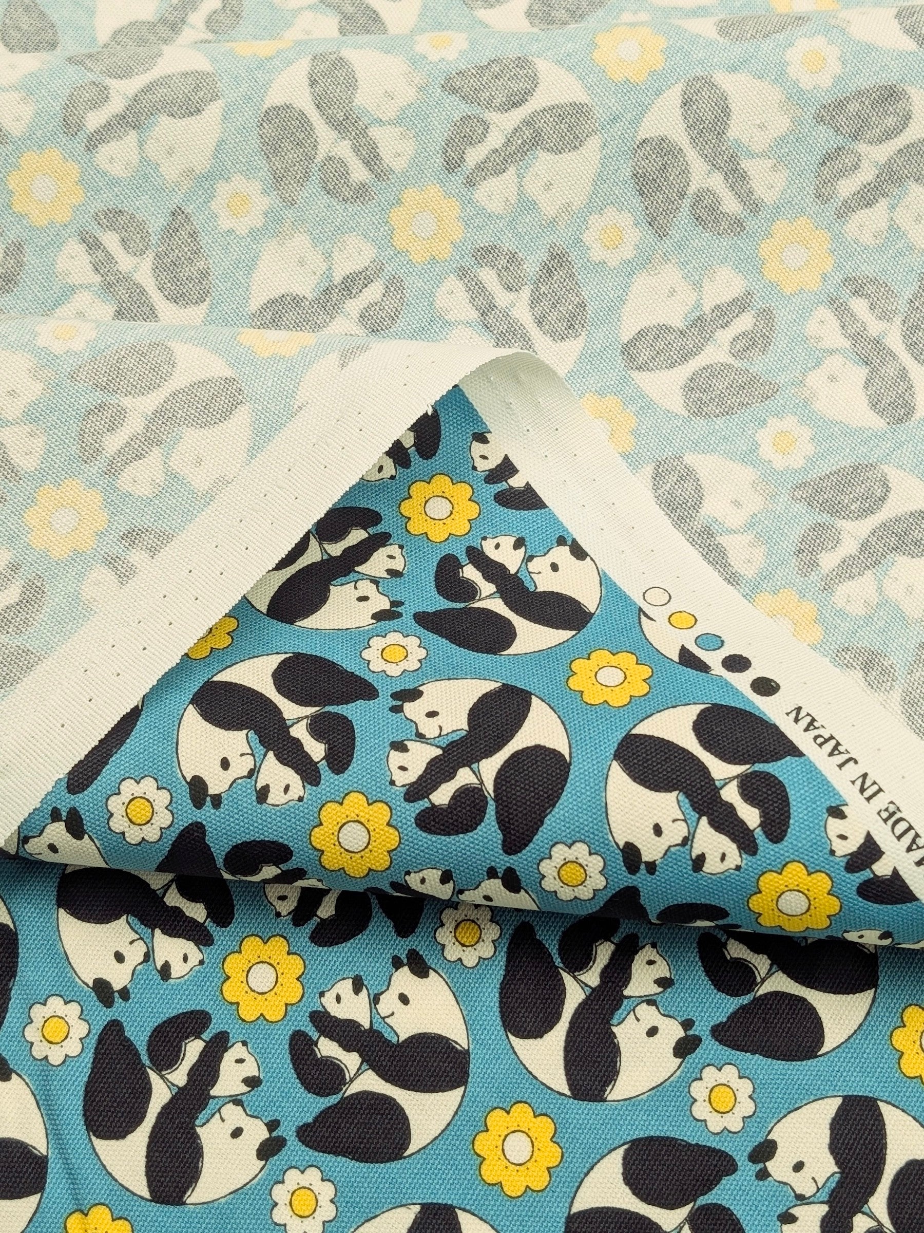 Yuwa - Kaleidoscope Pandas Oxford Cotton Fabric - Teal