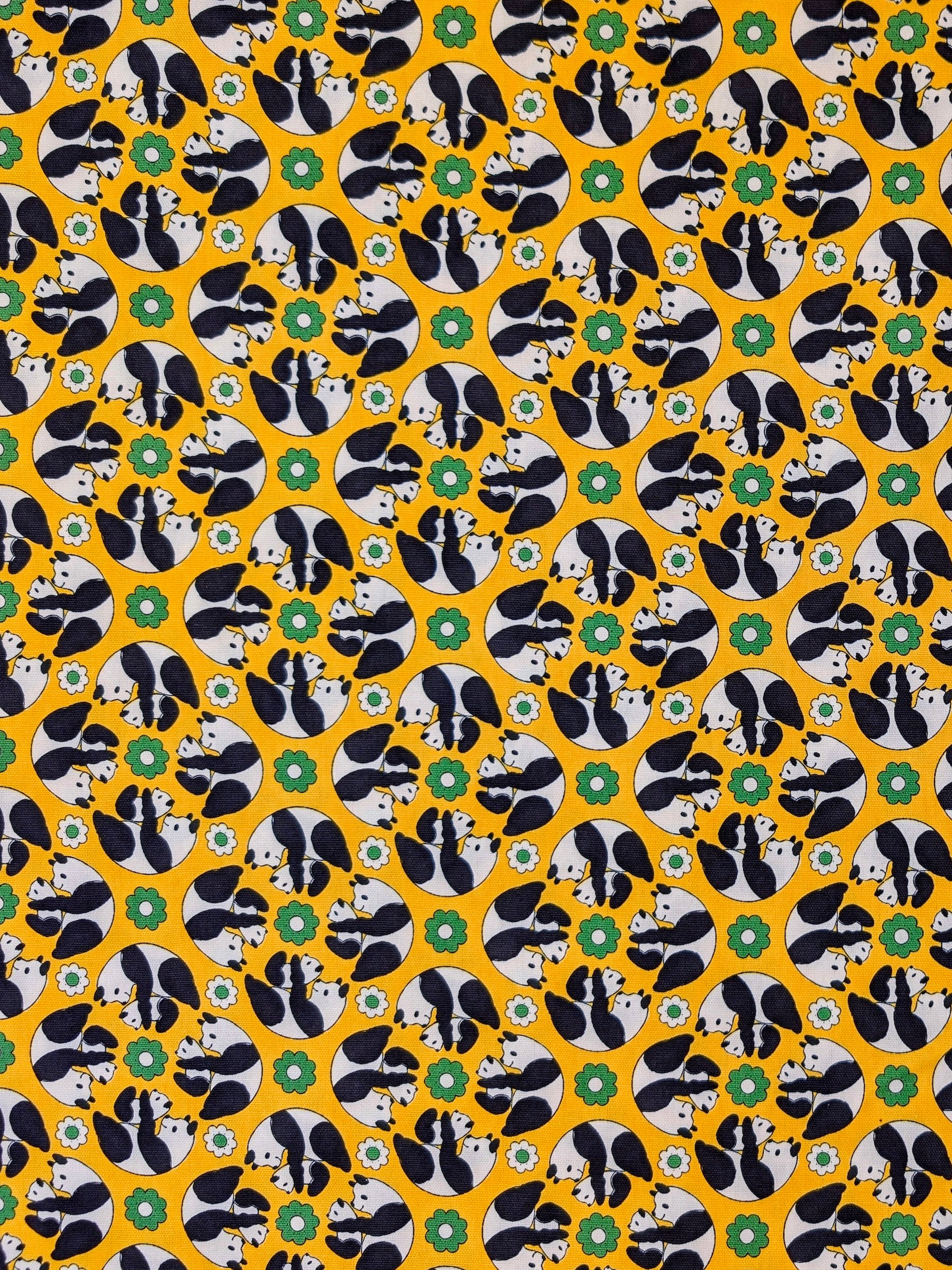 Yuwa - Kaleidoscope Pandas Oxford Cotton Fabric - Yellow
