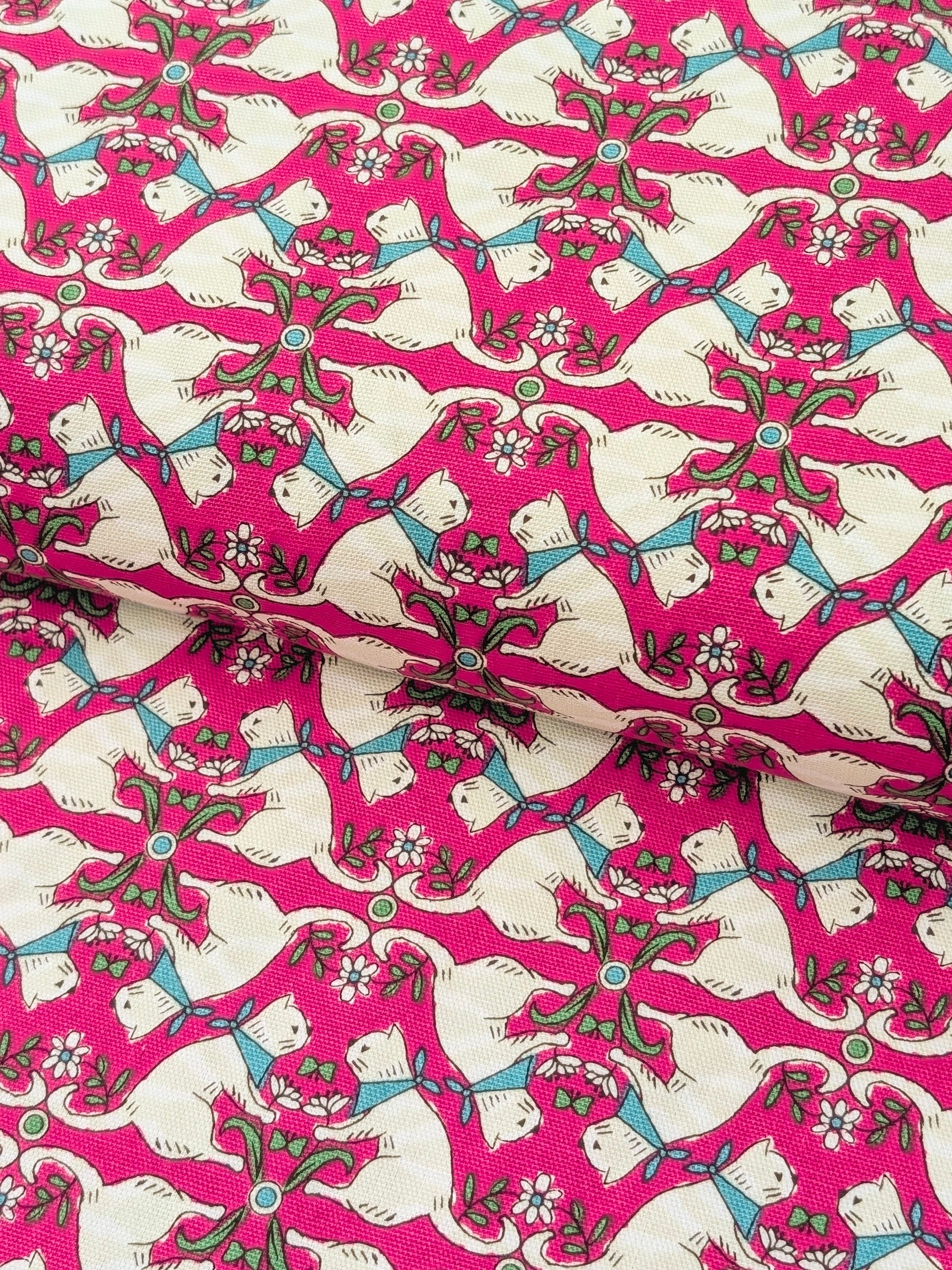 Yuwa - Kaleidoscope Cats Oxford Cotton Fabric - Pink