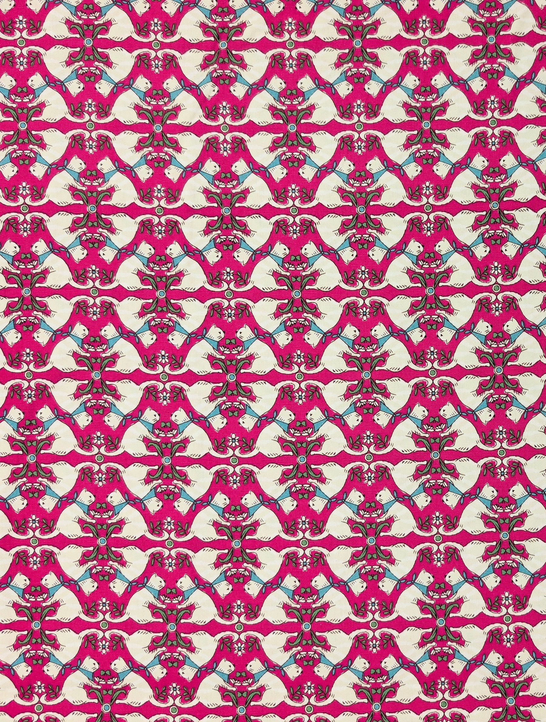 Yuwa - Kaleidoscope Cats Oxford Cotton Fabric - Pink