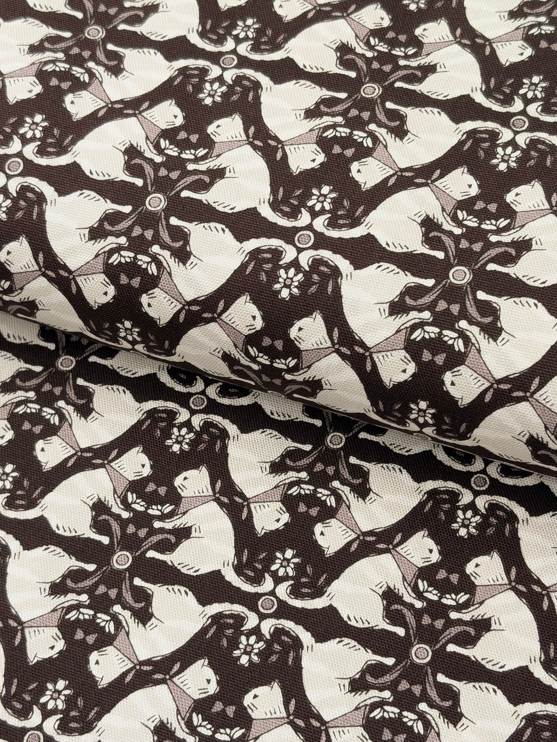 Yuwa - Kaleidoscope Cats Oxford Cotton Fabric - Black