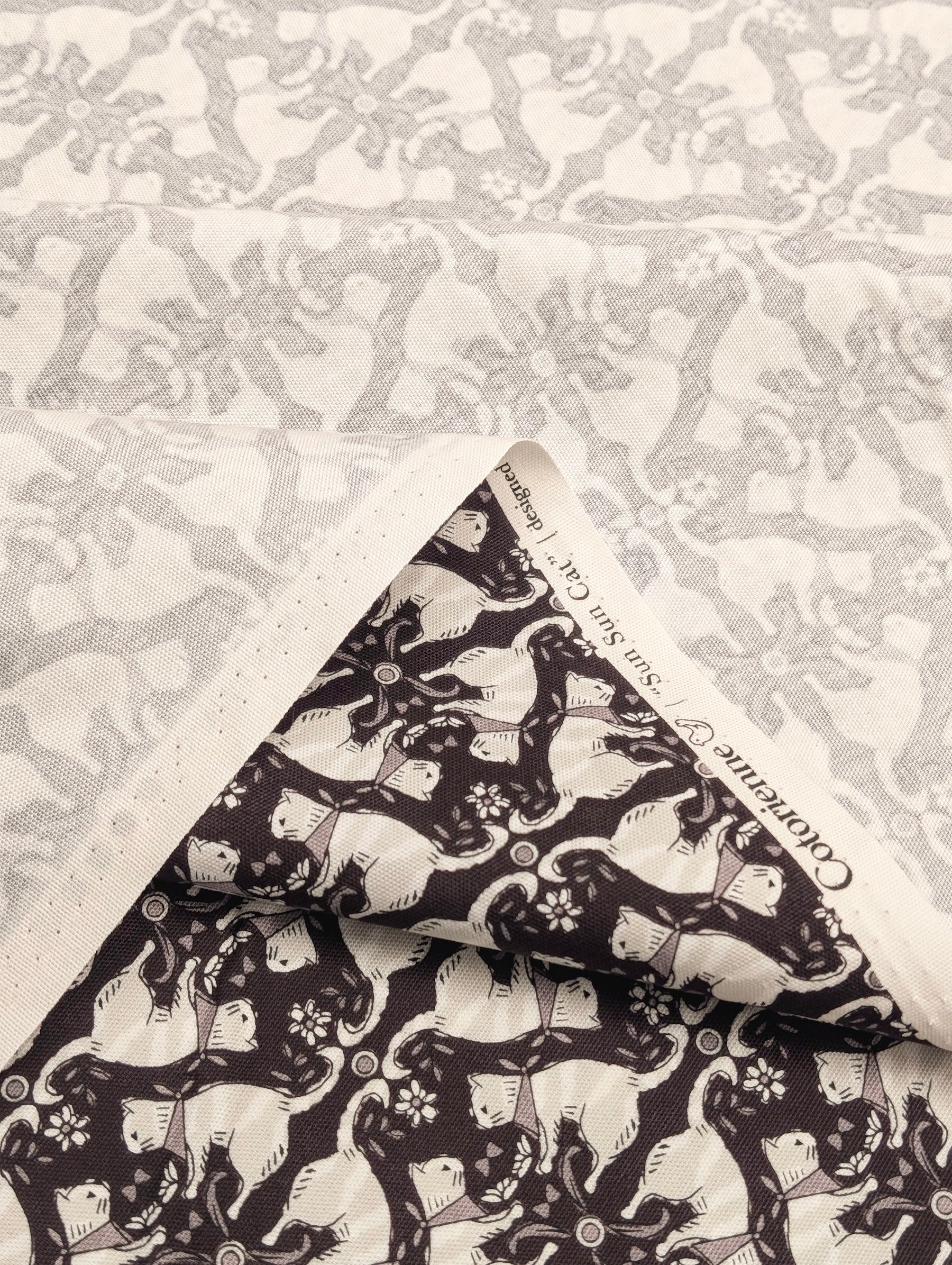 Yuwa - Kaleidoscope Cats Oxford Cotton Fabric - Black
