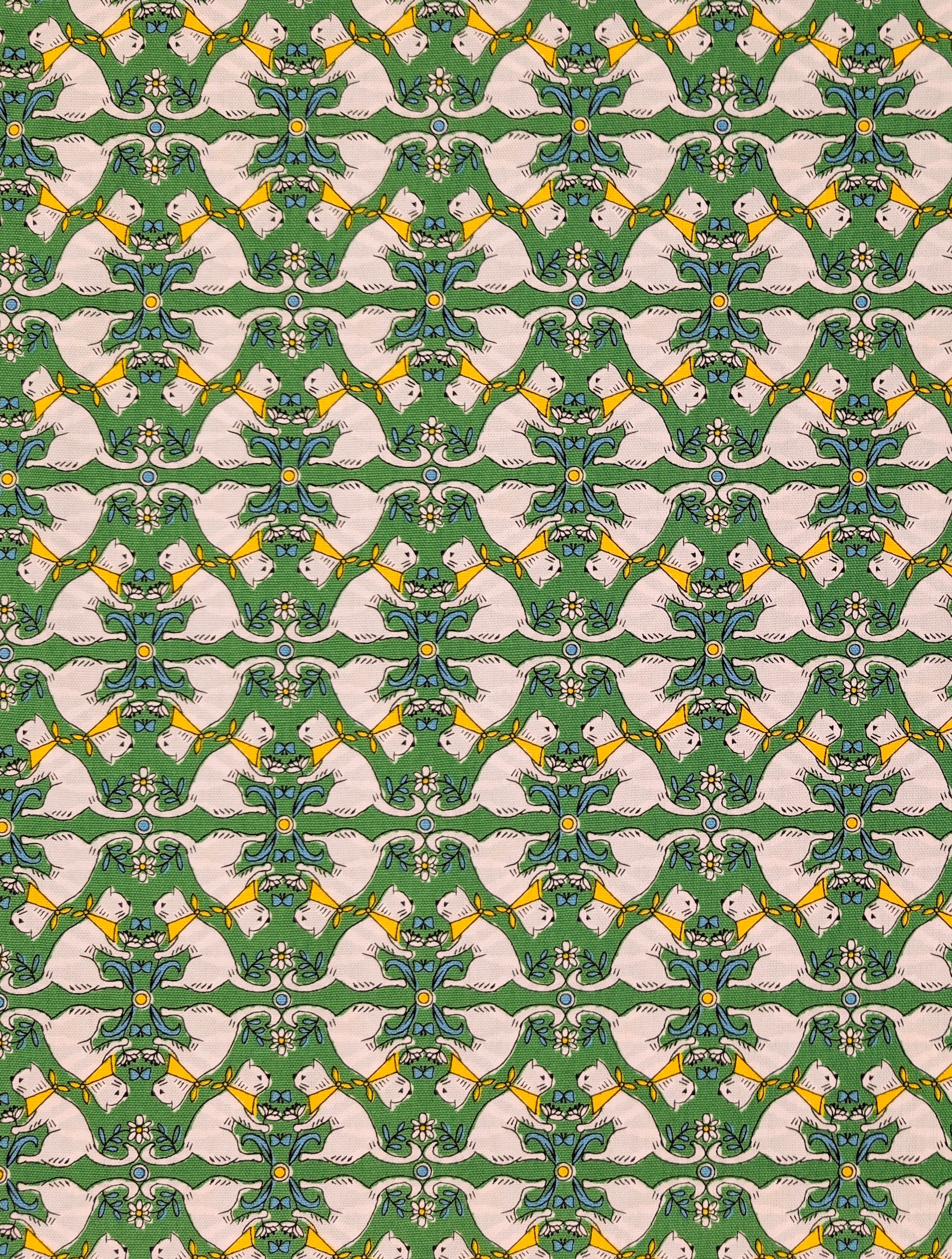 Yuwa - Kaleidoscope Cats Oxford Cotton Fabric - Green