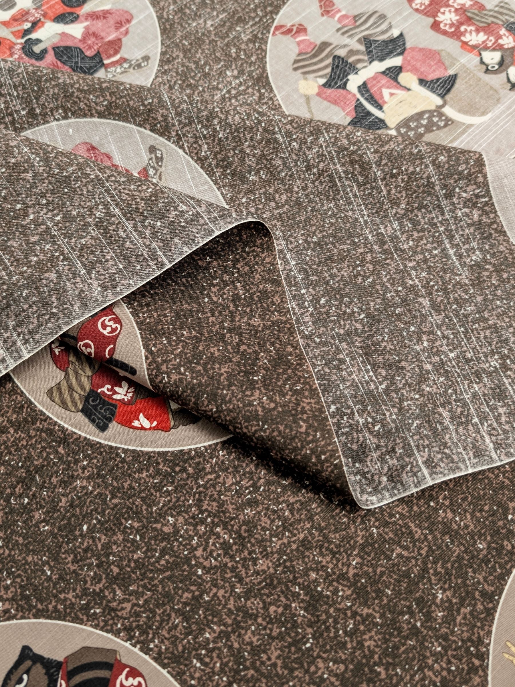 Craft-P - Edo Period Characters Cotton Rustic Weave Fabric - Red & Brown