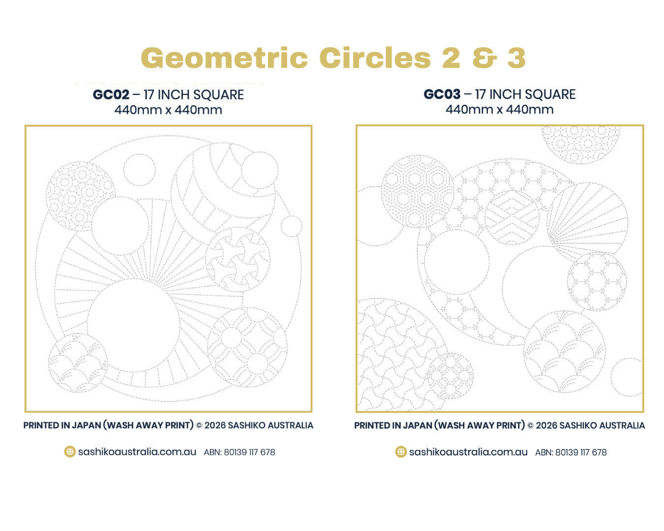 Sashiko Australia - Geometric Circles 2 & 3 - Navy