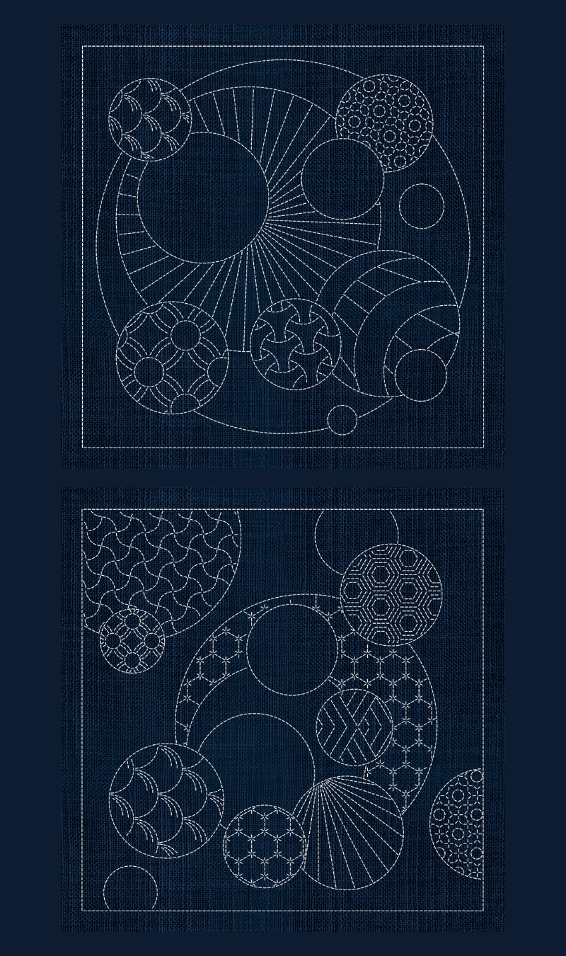 Sashiko Australia - Geometric Circles 2 & 3 - Navy