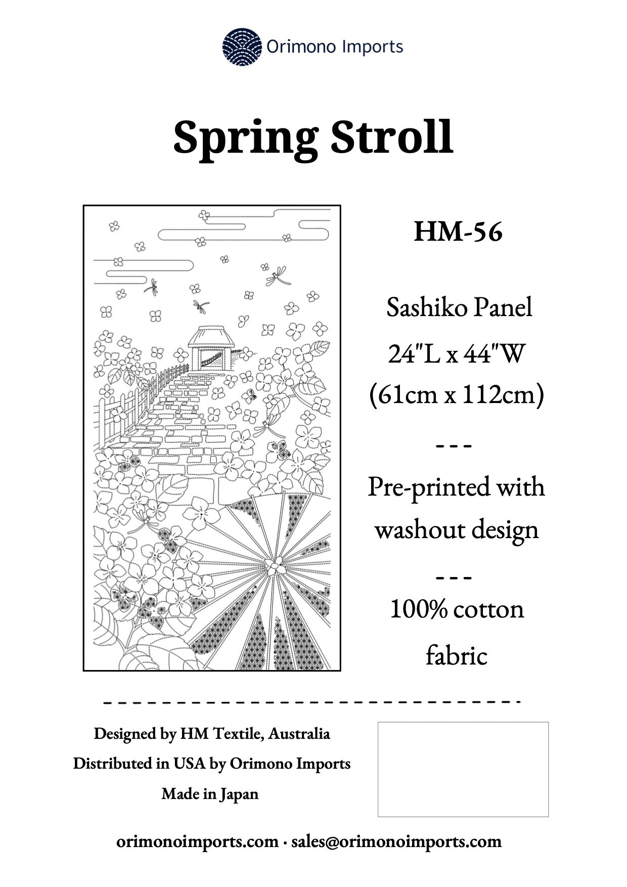 Orimono Imports - Spring Stroll Sashiko Washout Fabric Panel - Navy