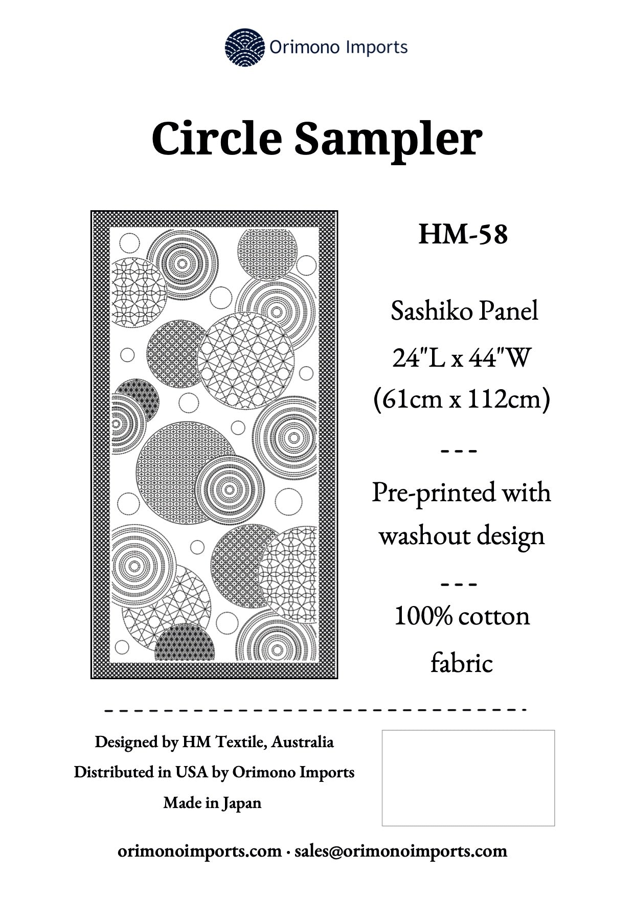 Orimono Imports - Circle Sampler Sashiko Washout Fabric Panel - Navy