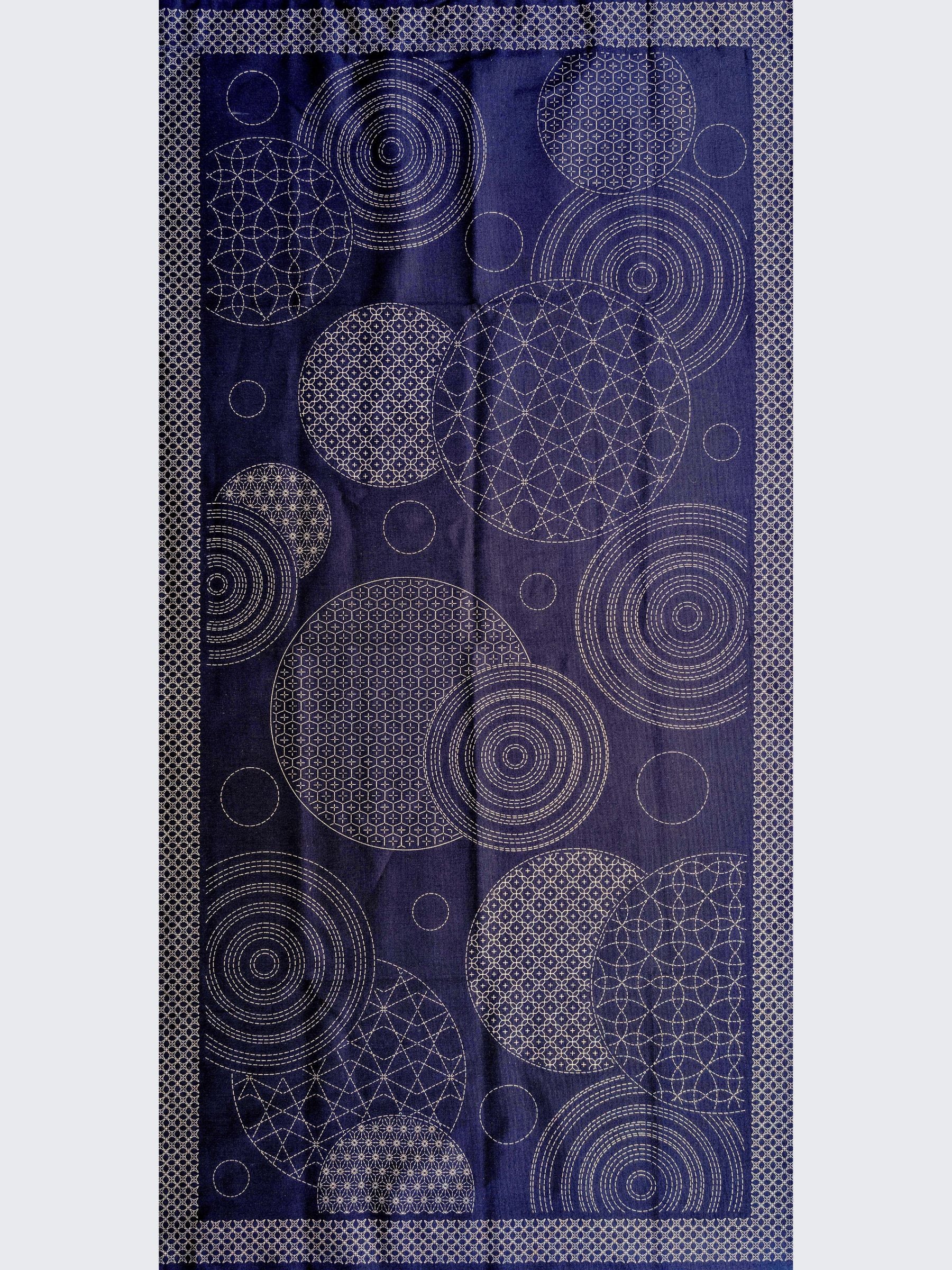 Orimono Imports - Circle Sampler Sashiko Washout Fabric Panel - Navy