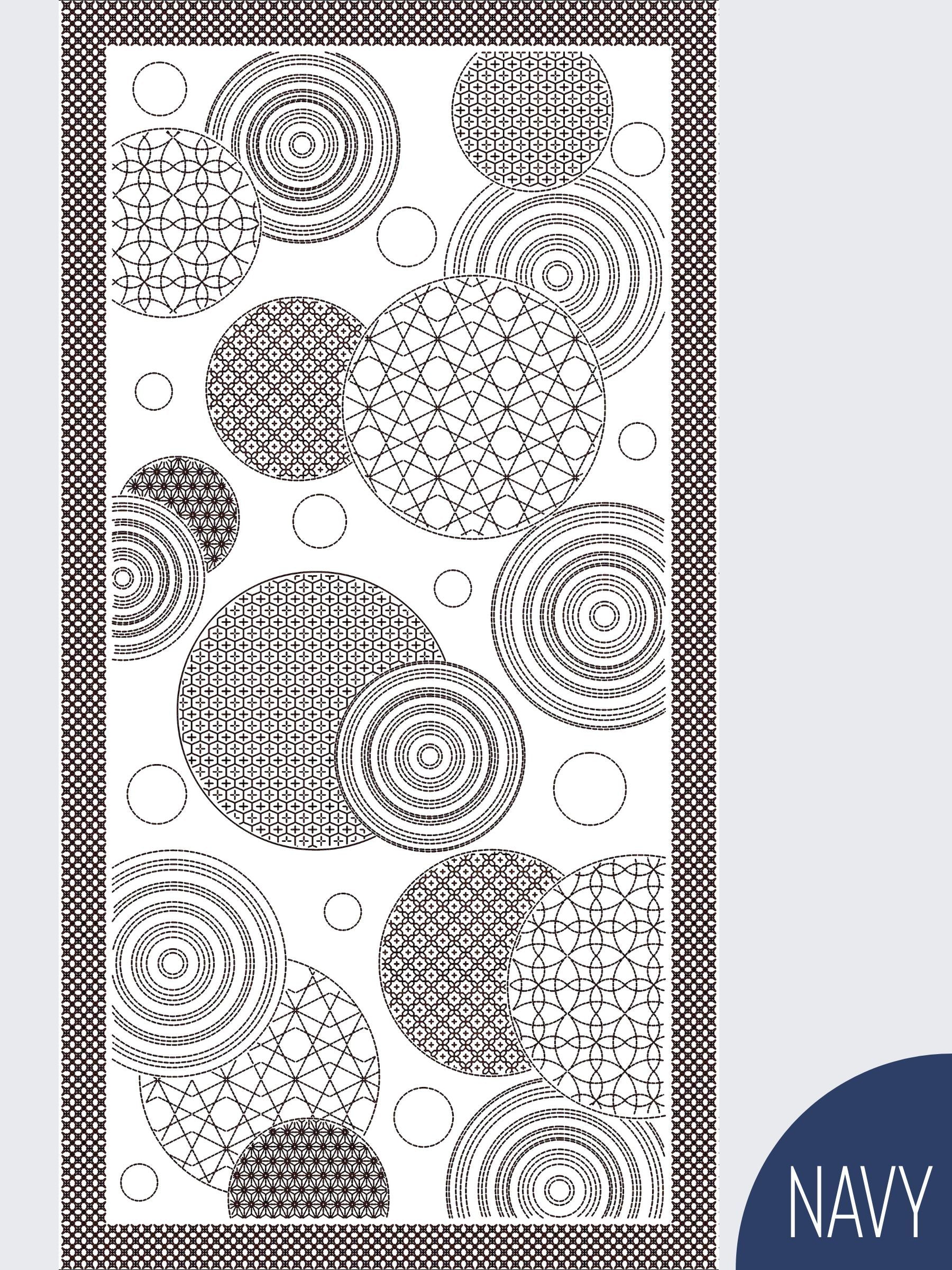 Orimono Imports - Circle Sampler Sashiko Washout Fabric Panel - Navy