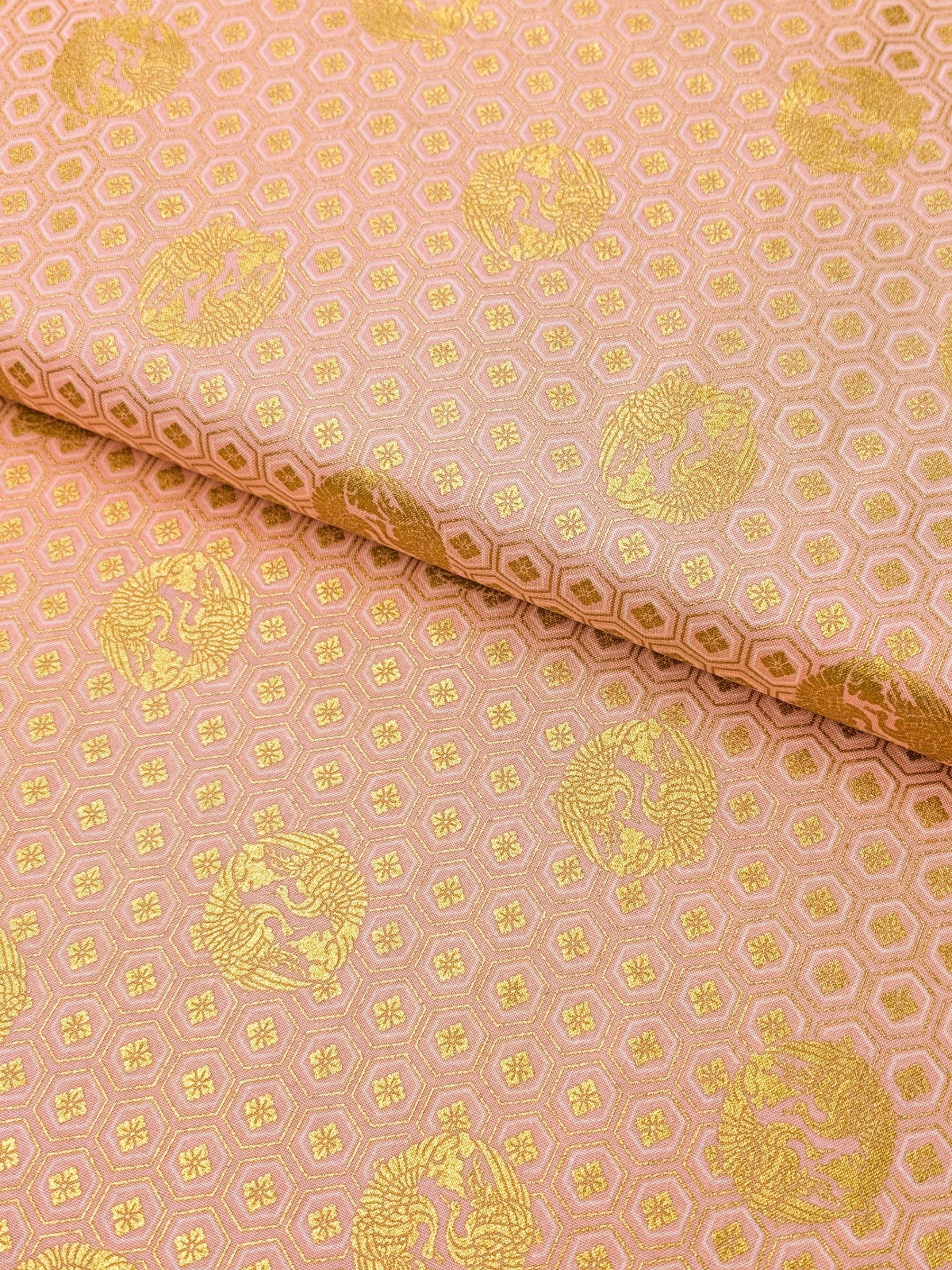 QuiltGate - Golden Cranes and Kikko Cotton Fabric - Pink