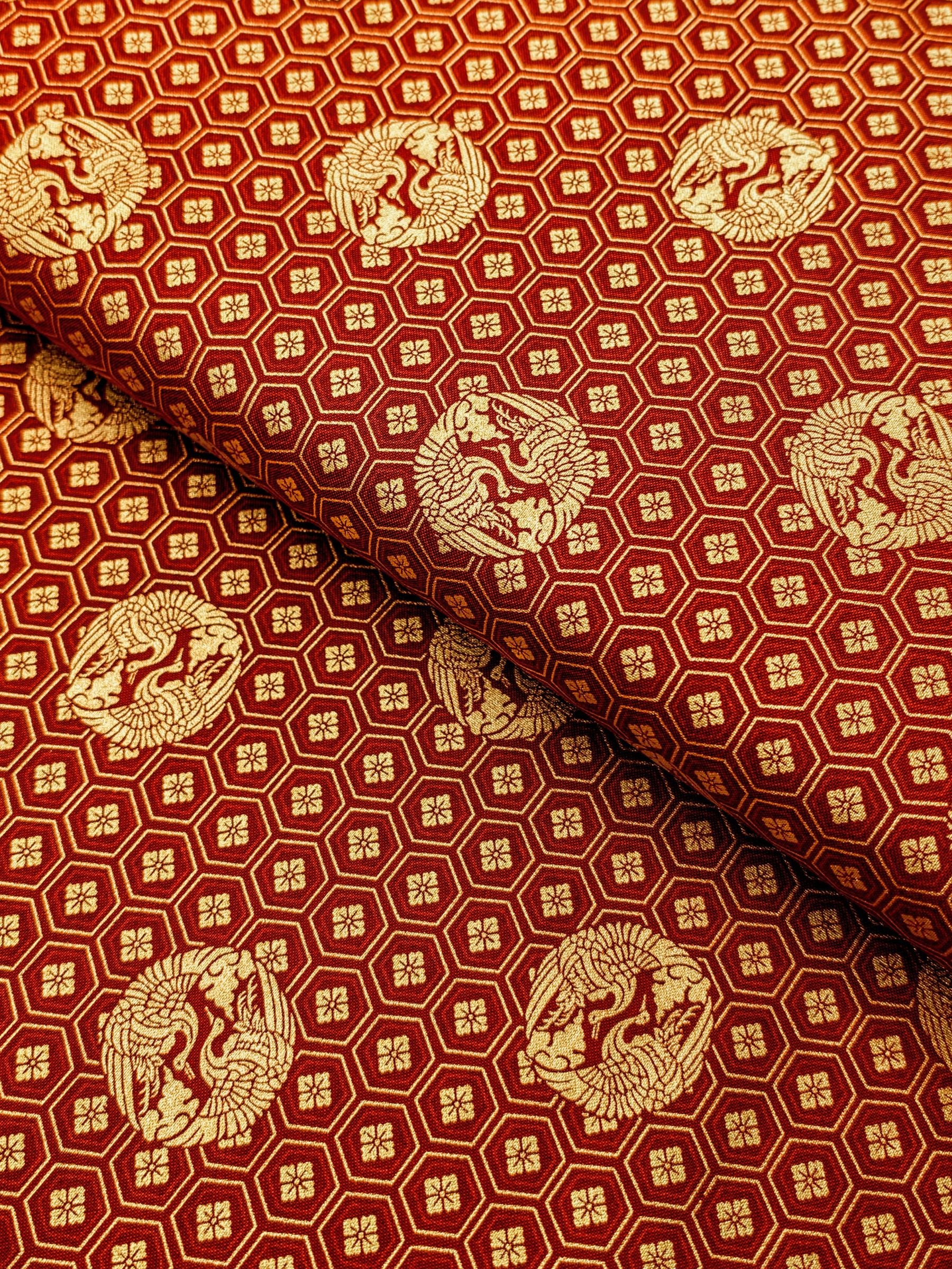 QuiltGate - Golden Cranes and Kikko Cotton Fabric - Red