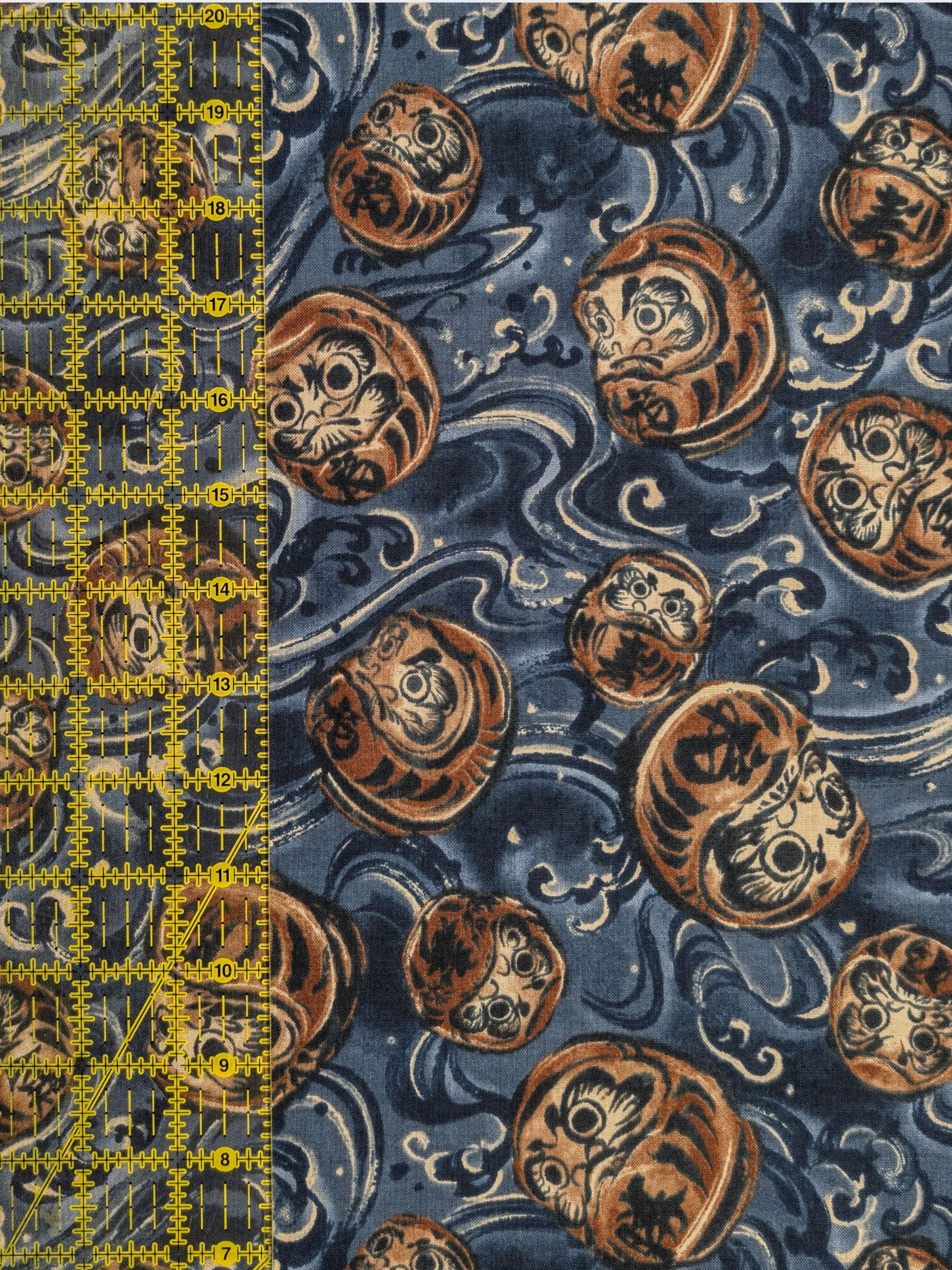 QuiltGate - Brushed Daruma & Waves Cotton Sheeting Fabric - Medium Blue