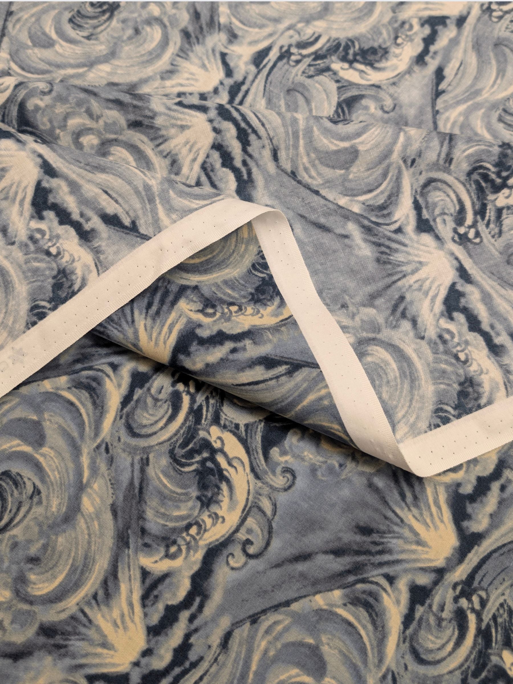 QuiltGate - Cloudy Brushed Ocean Mountains Cotton Sheeting Fabric - Medium Blue