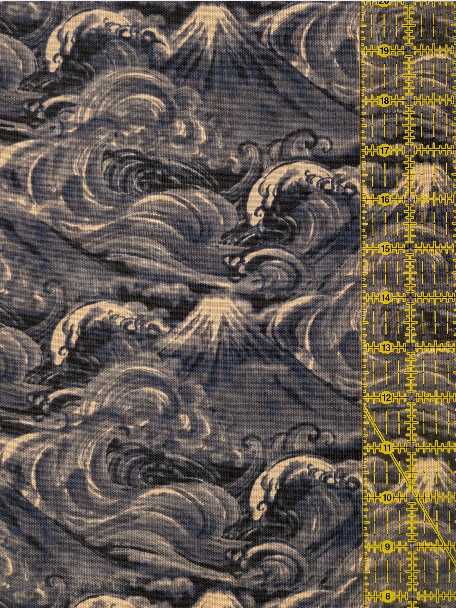 QuiltGate - Cloudy Brushed Ocean Mountains Cotton Sheeting Fabric - Dark Blue
