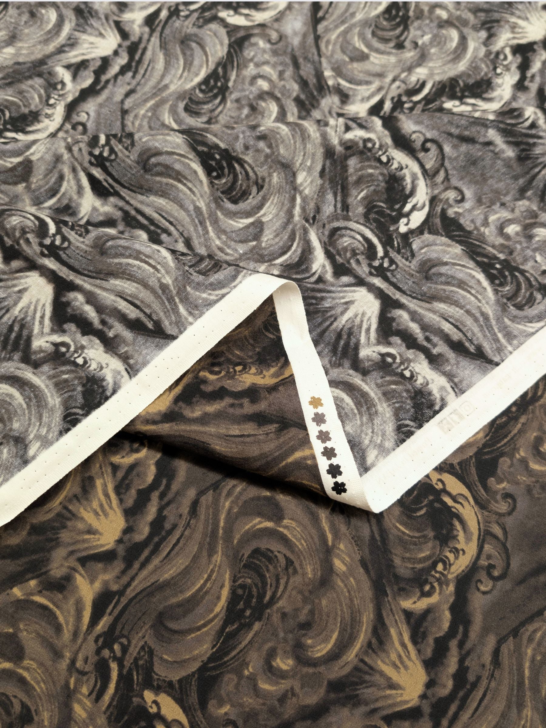 QuiltGate - Cloudy Brushed Ocean Mountains Cotton Sheeting Fabric - Gray Black