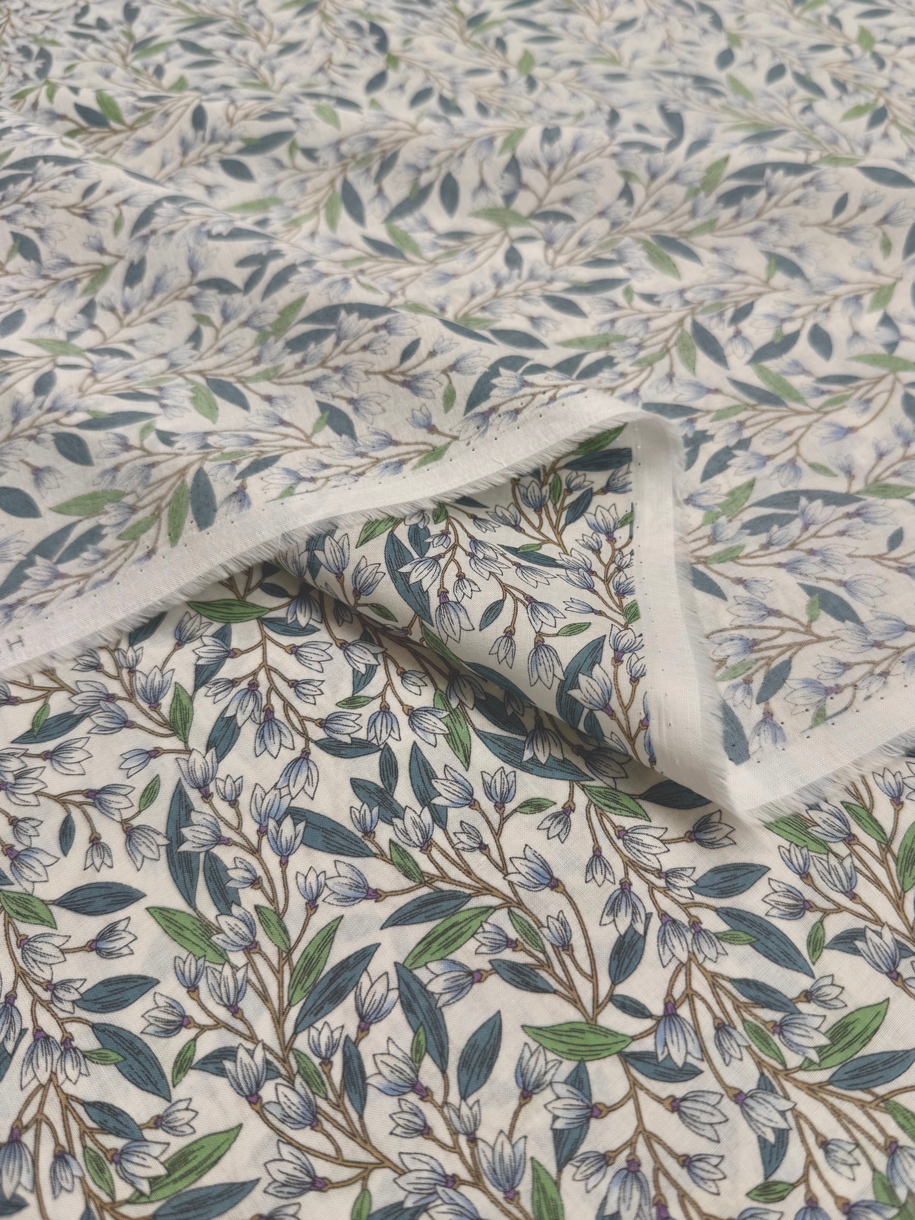 Hokkoh - Trailing Lilies Cotton Lawn Fabric - Blue