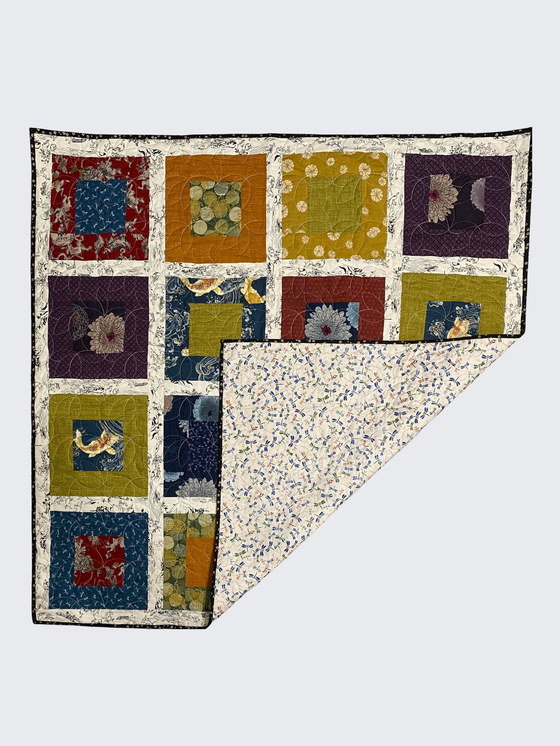 Sevenberry - Patchwork Dragonflies Cotton Fabric - Ivory