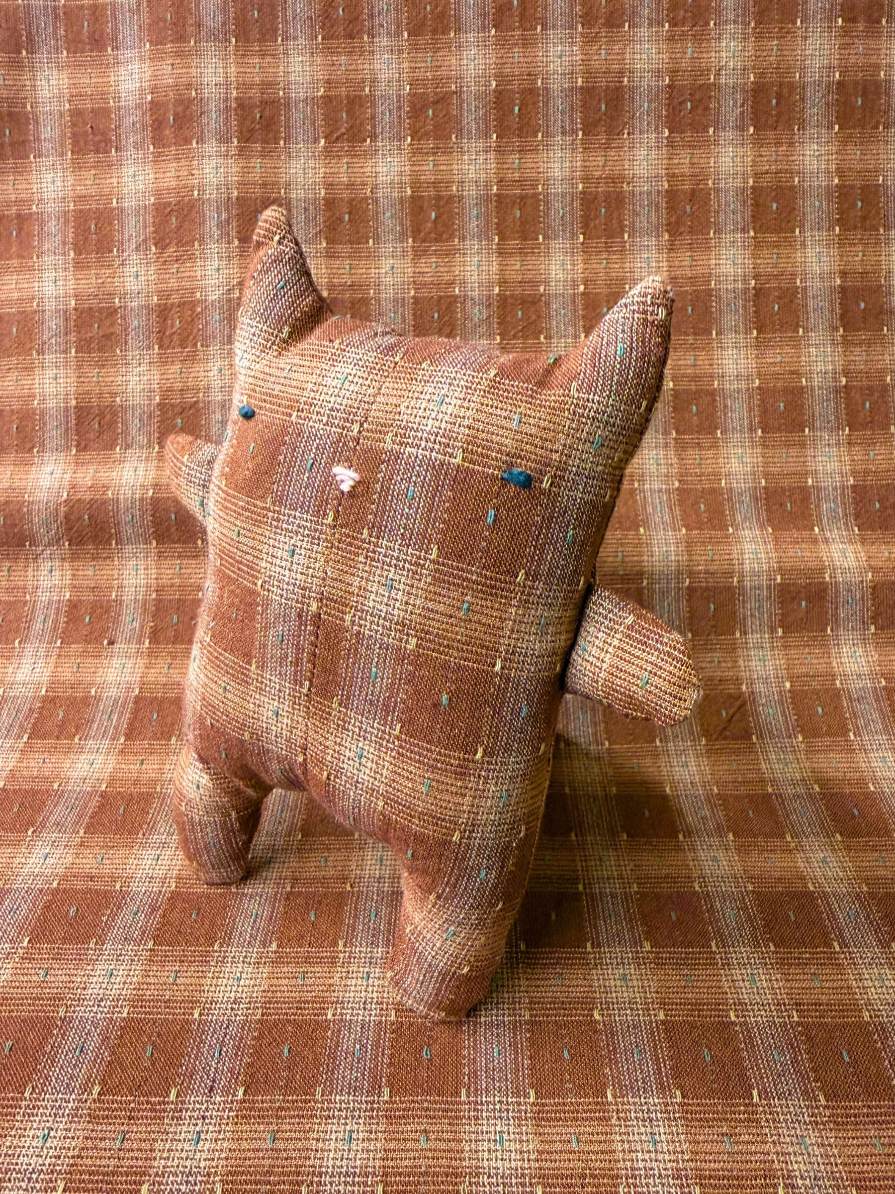 MYD - Dotted Texture Cotton Gingham Plaid Yarn Dyed Fabric - Brick and Cream