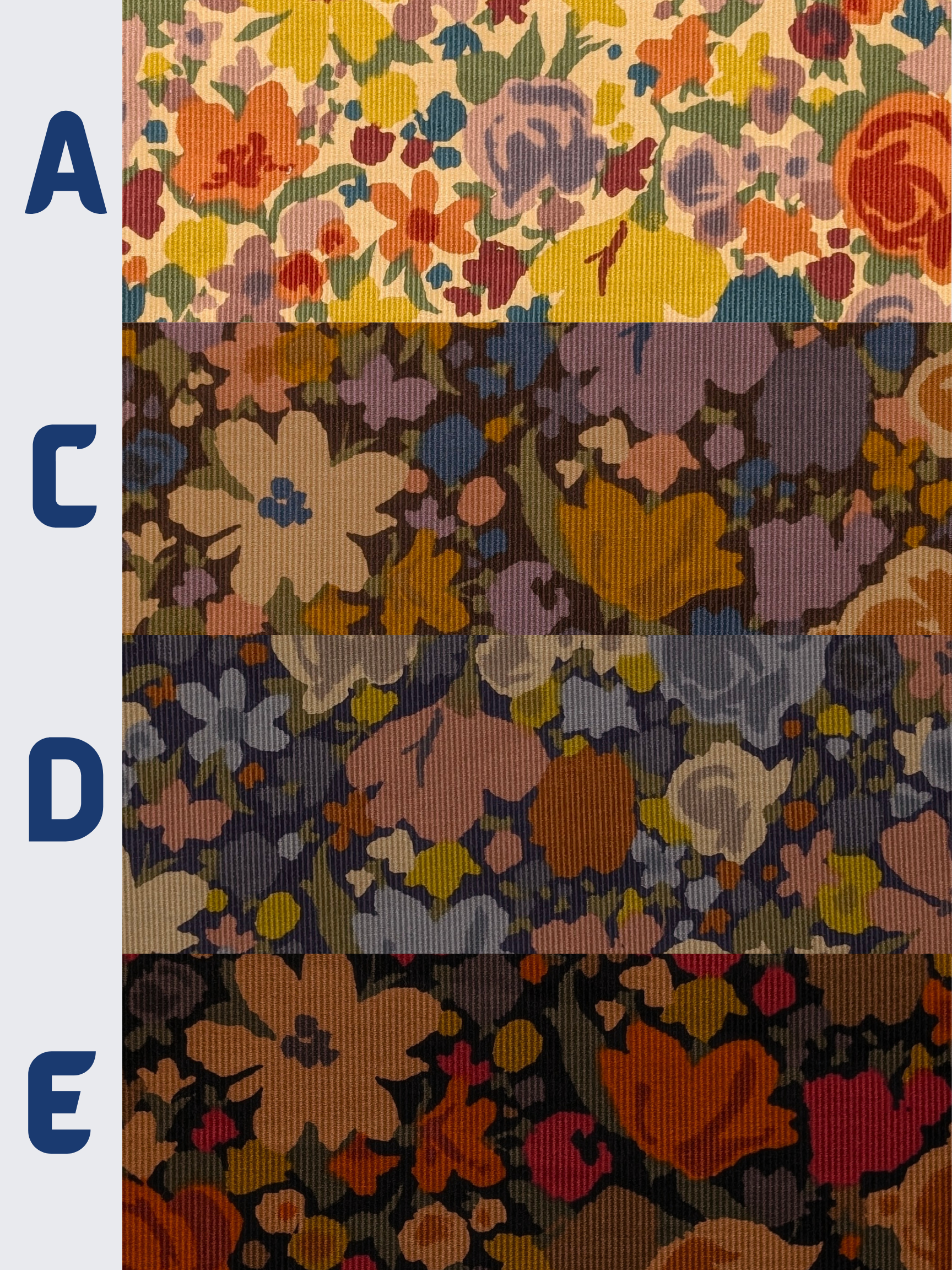 Hokkoh - Block Flower Meadow Cotton Needlecord Corduroy Fabric - Blue