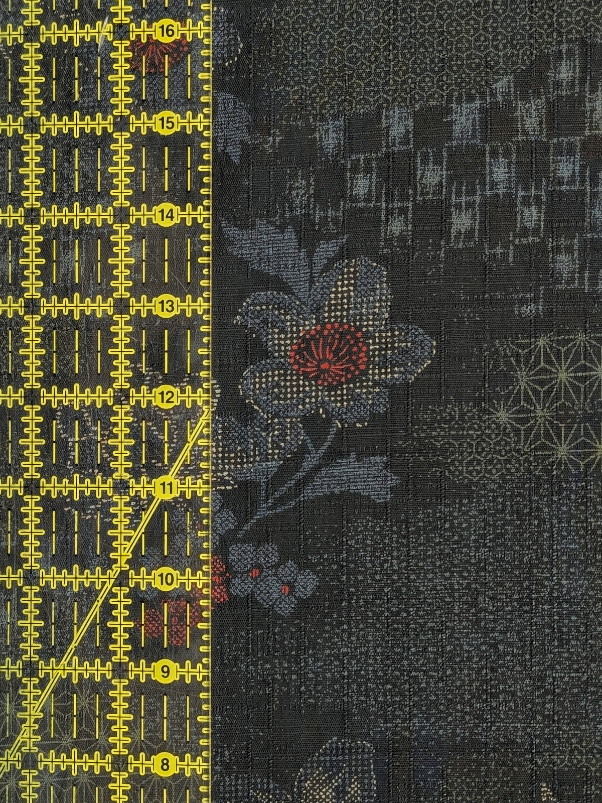 Kobayashi - Wagara Flowers Cotton Dobby Fabric - Black