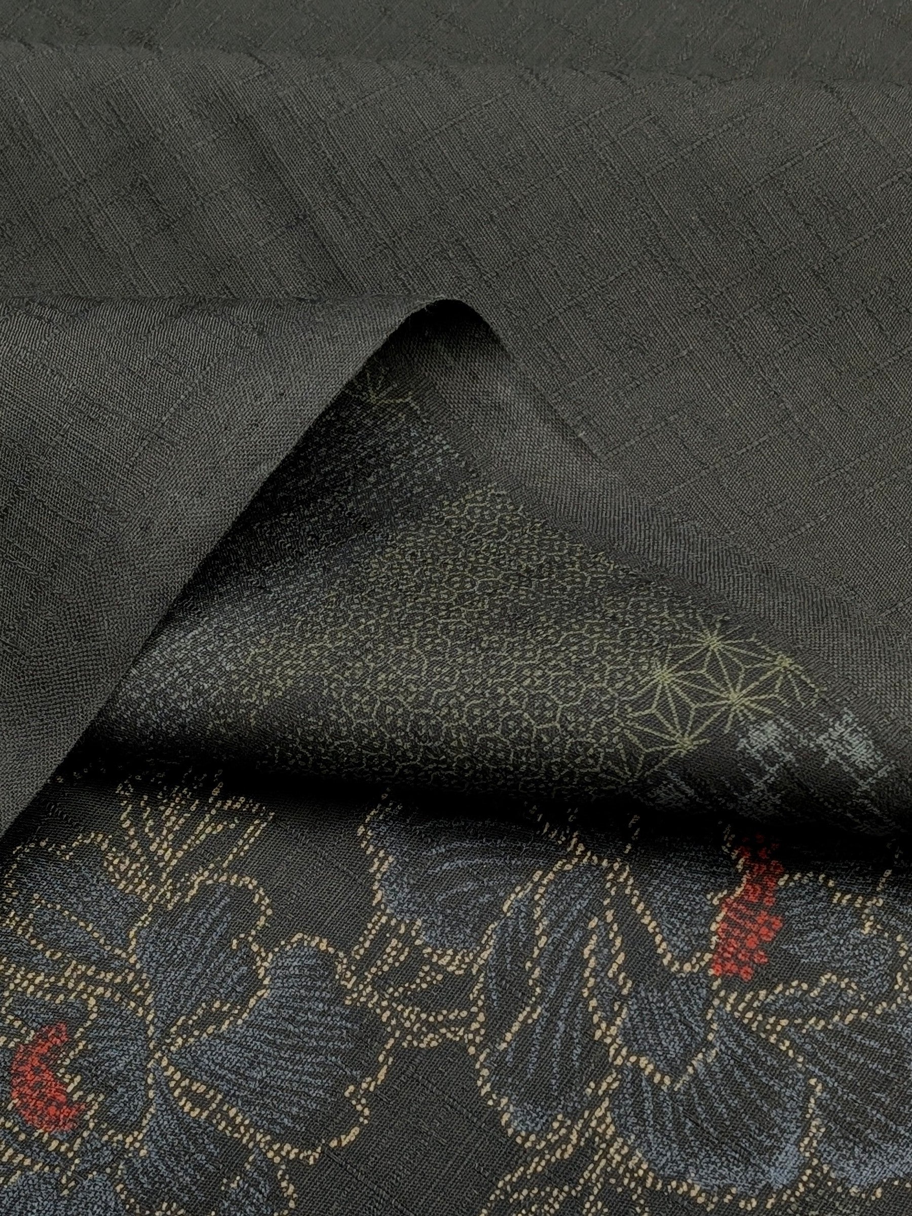 Kobayashi - Wagara Flowers Cotton Dobby Fabric - Black
