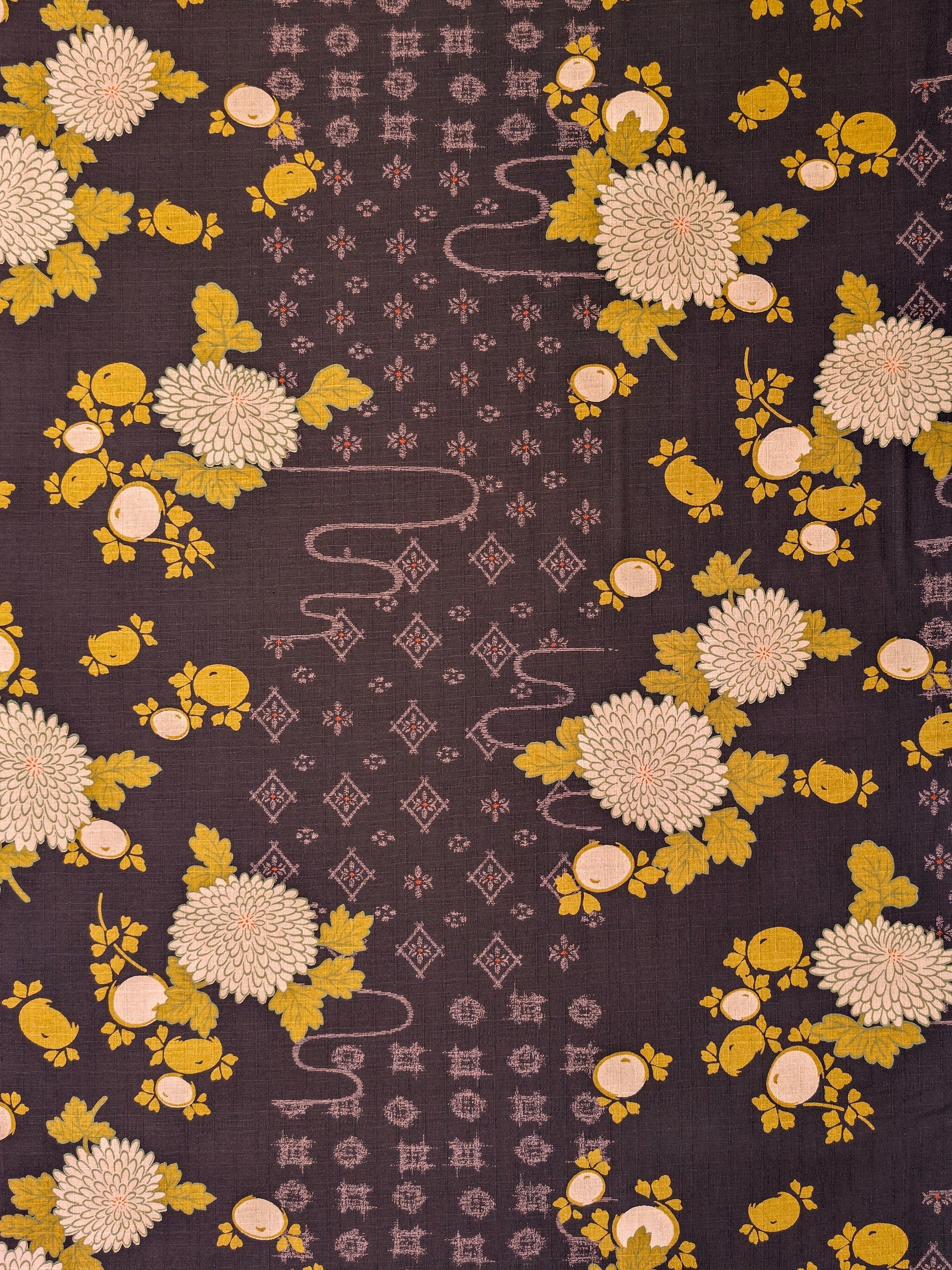 Kobayashi - Chrysanthemums & Patterned Kasumi Cotton Dobby Fabric - Purple