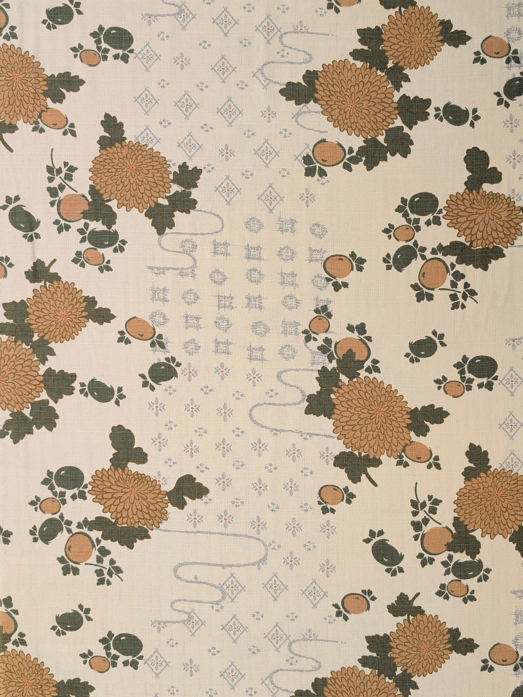 Kobayashi - Chrysanthemums & Patterned Kasumi Cotton Dobby Fabric - Beige