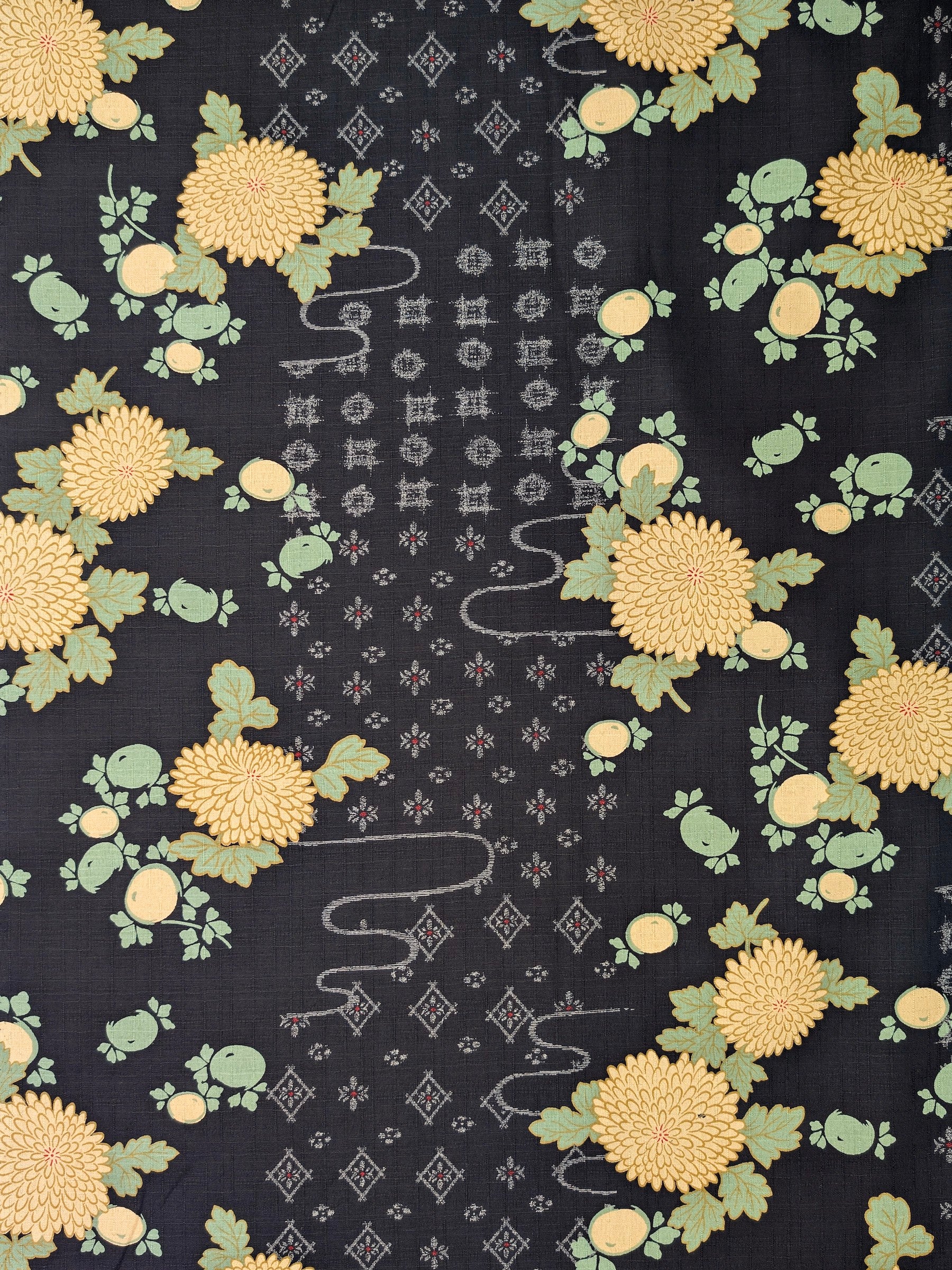 Kobayashi - Chrysanthemums & Patterned Kasumi Cotton Dobby Fabric - Blue