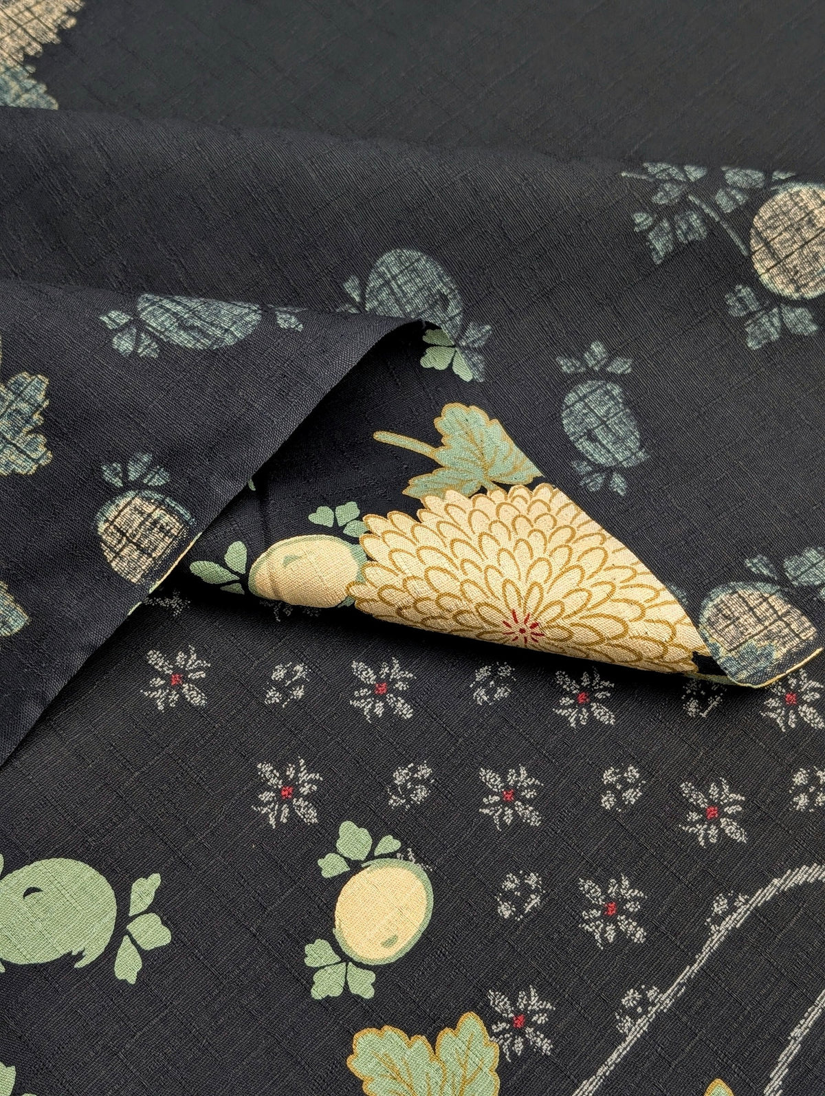 Kobayashi - Chrysanthemums & Patterned Kasumi Cotton Dobby Fabric - Blue