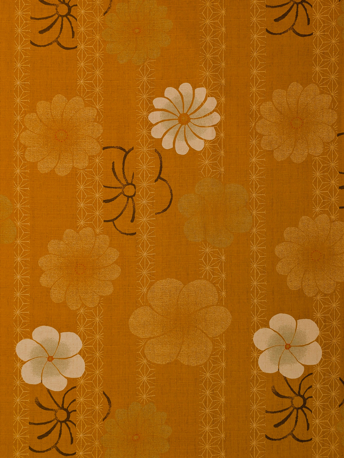 Kobayashi - Asanoha Stripe and Blossoms Cotton Dobby Fabric - Orange