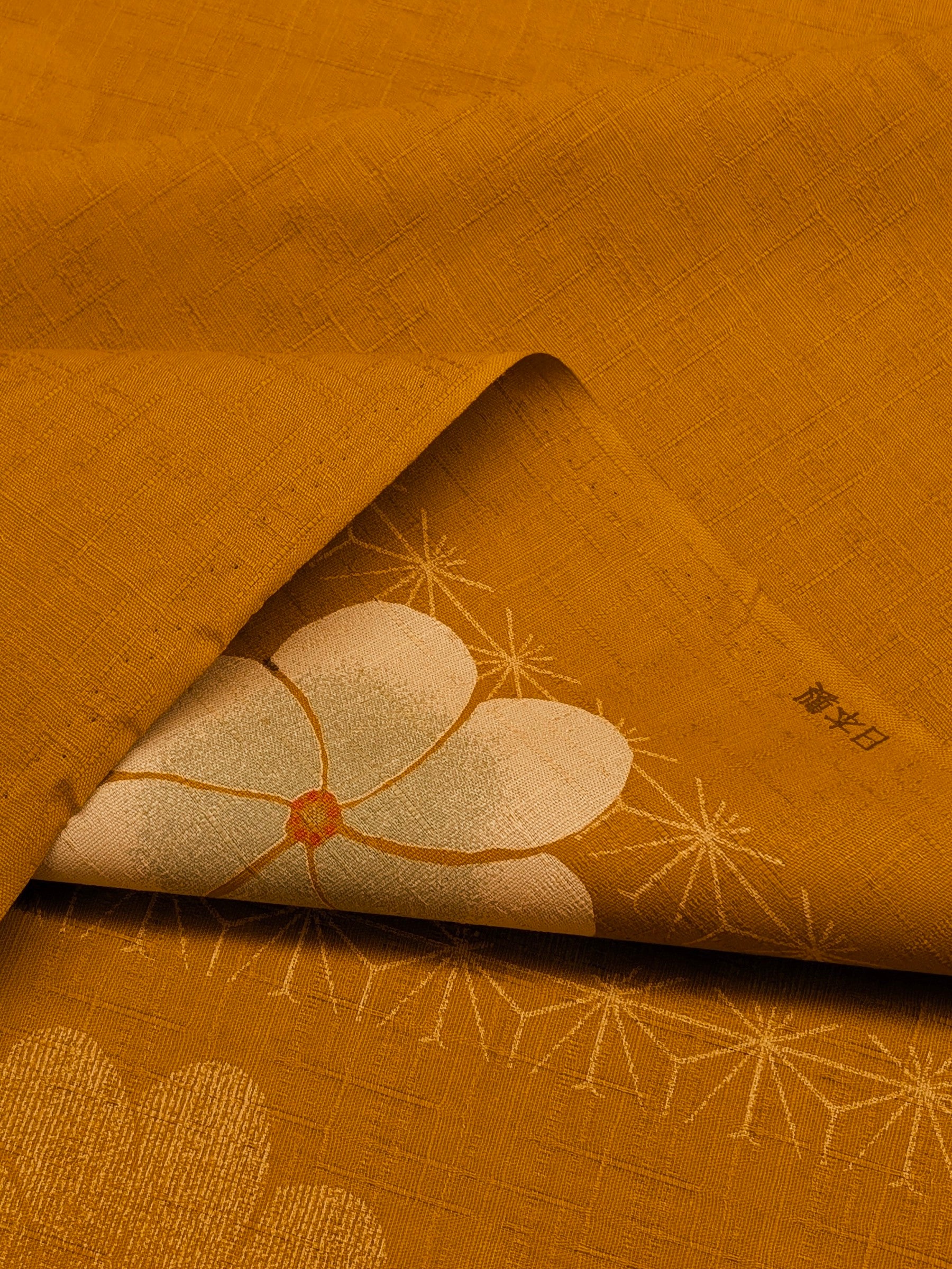 Kobayashi - Asanoha Stripe and Blossoms Cotton Dobby Fabric - Orange