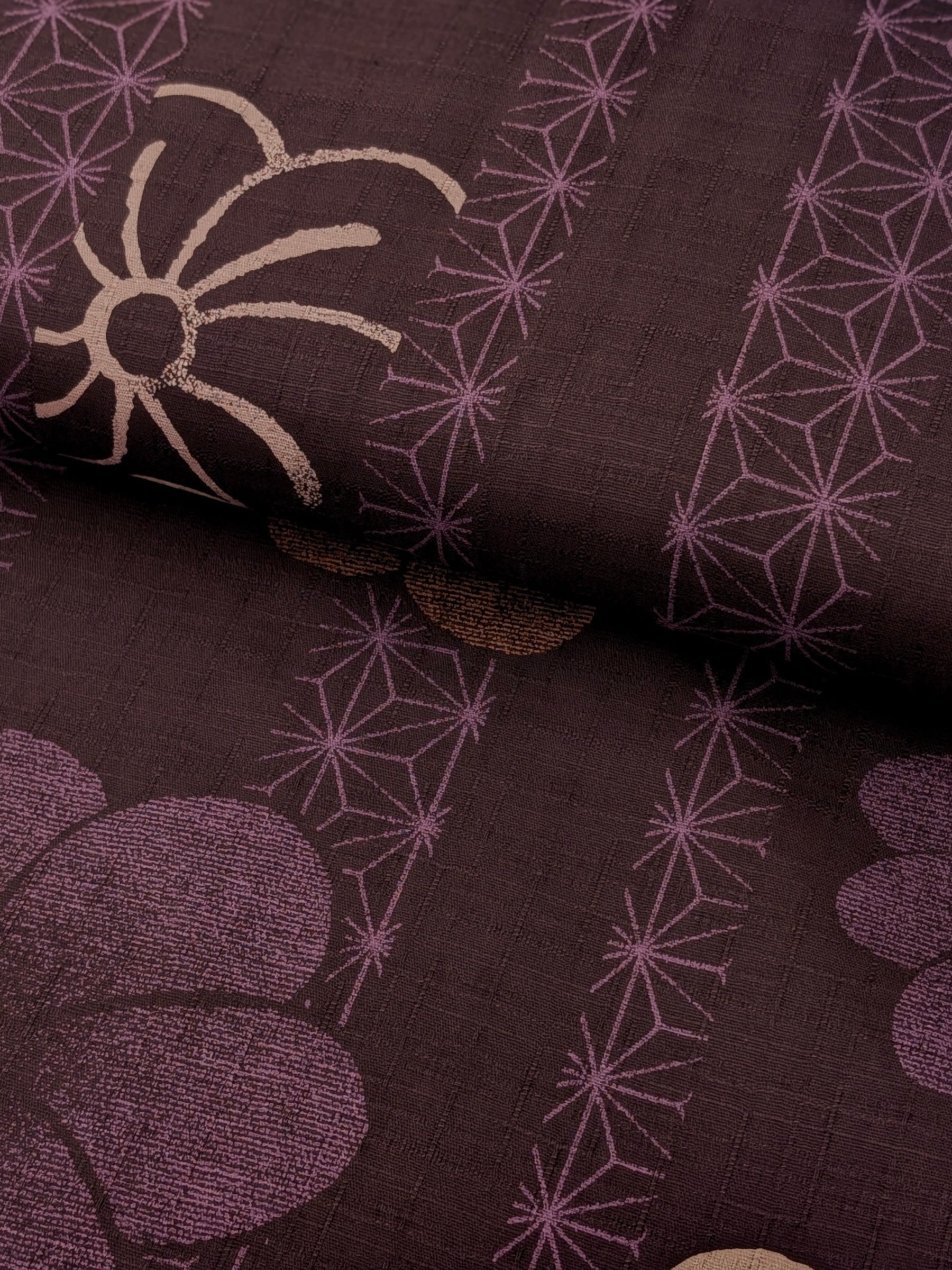 Kobayashi - Asanoha Stripe and Blossoms Cotton Dobby Fabric - Purple