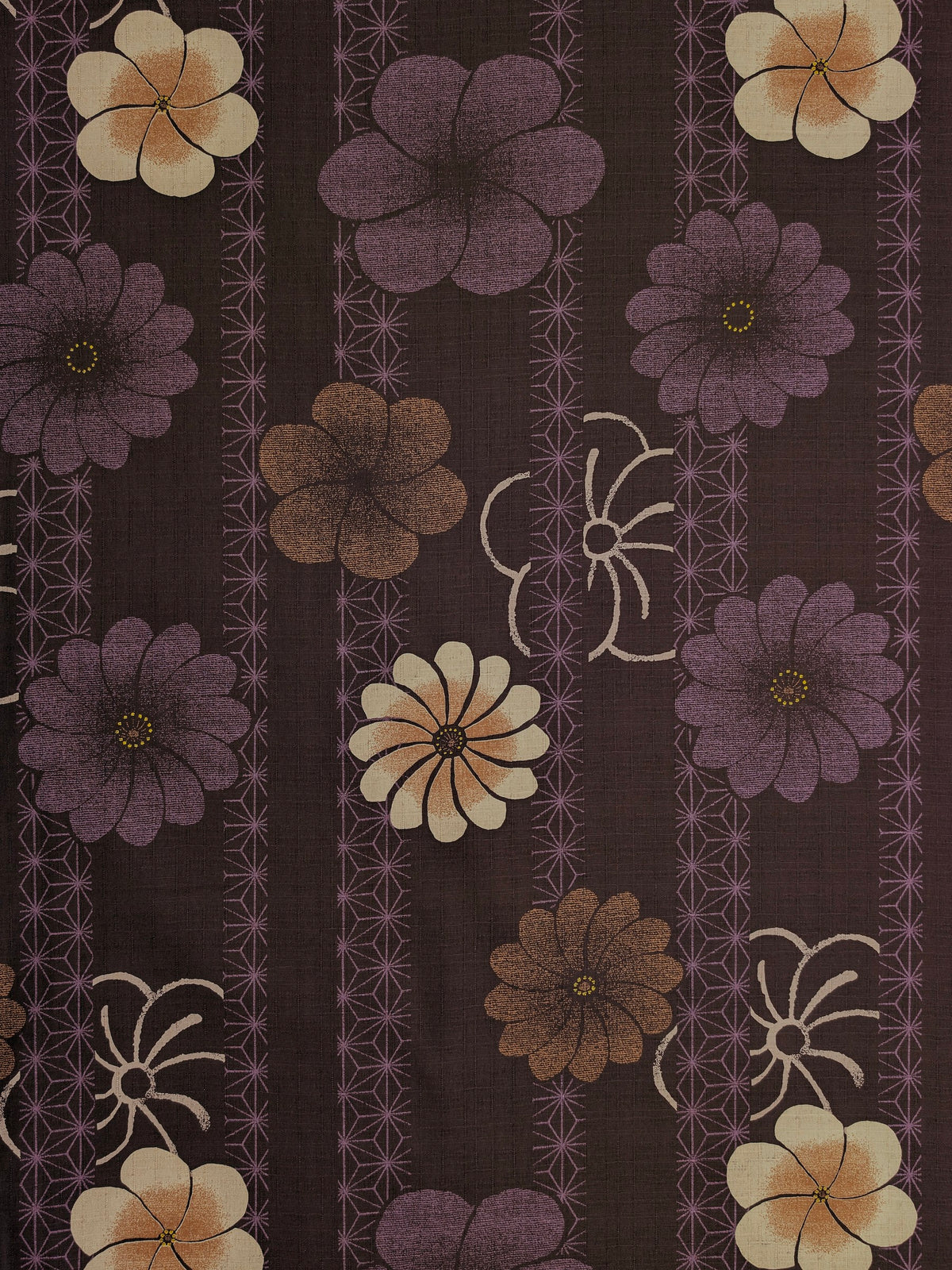 Kobayashi - Asanoha Stripe and Blossoms Cotton Dobby Fabric - Purple